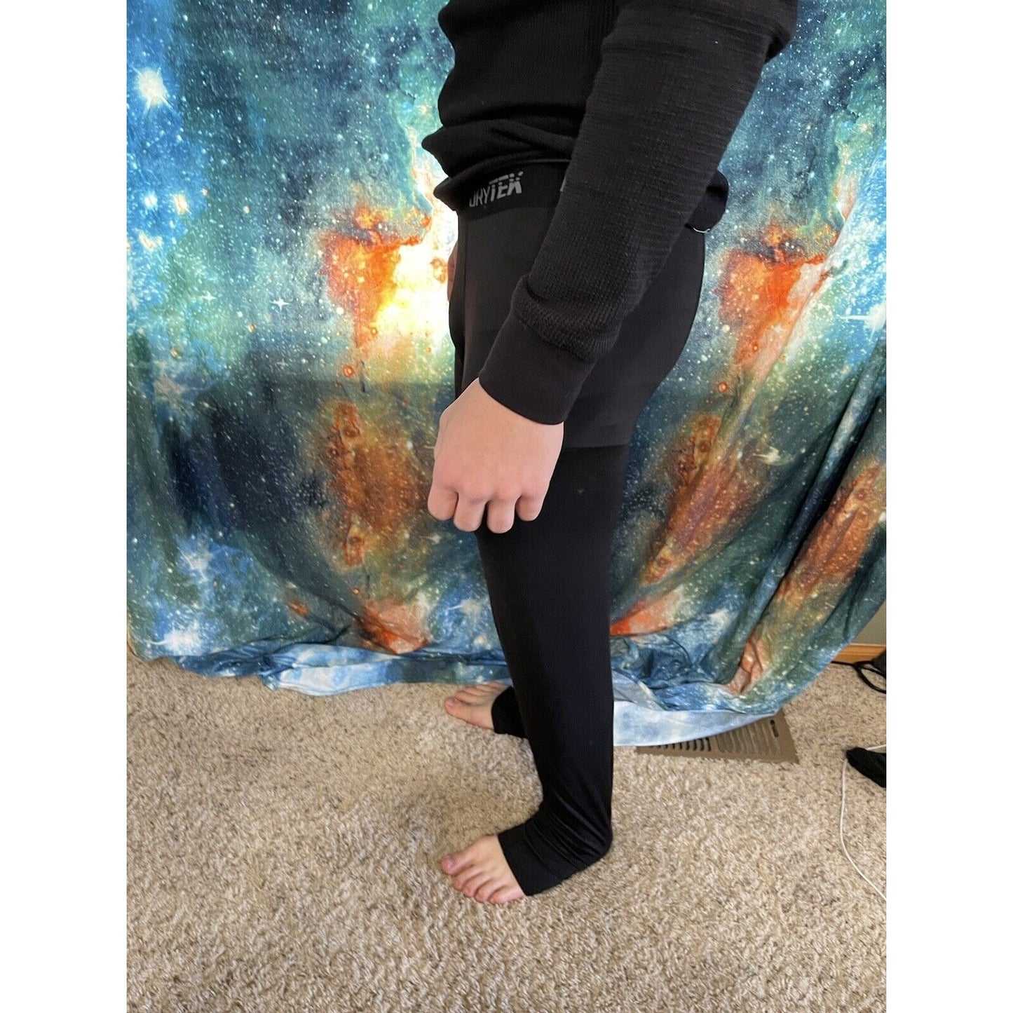 Men's Black TEK GEAR DRYTEK 3/4 BASE LAYER PANTS Black, Size LARGE