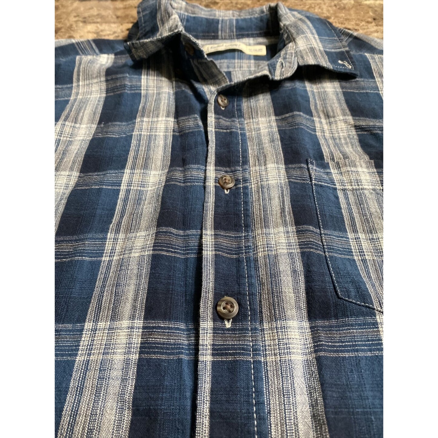 Faded Glory Men’s Medium Cobalt Blue White Plaid Button-down Cotton Long Sleeves