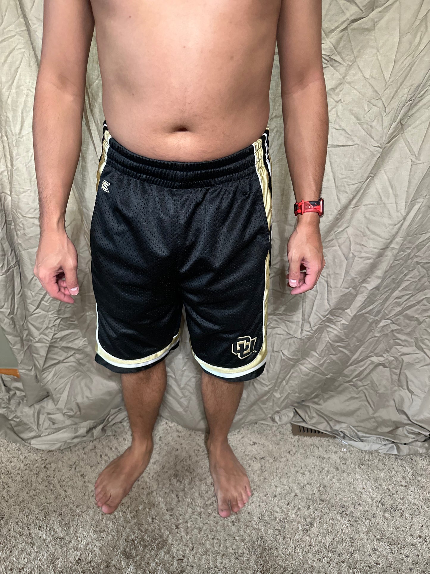 University of Colorado black and gold colosseum size small basketball shorts with pockets