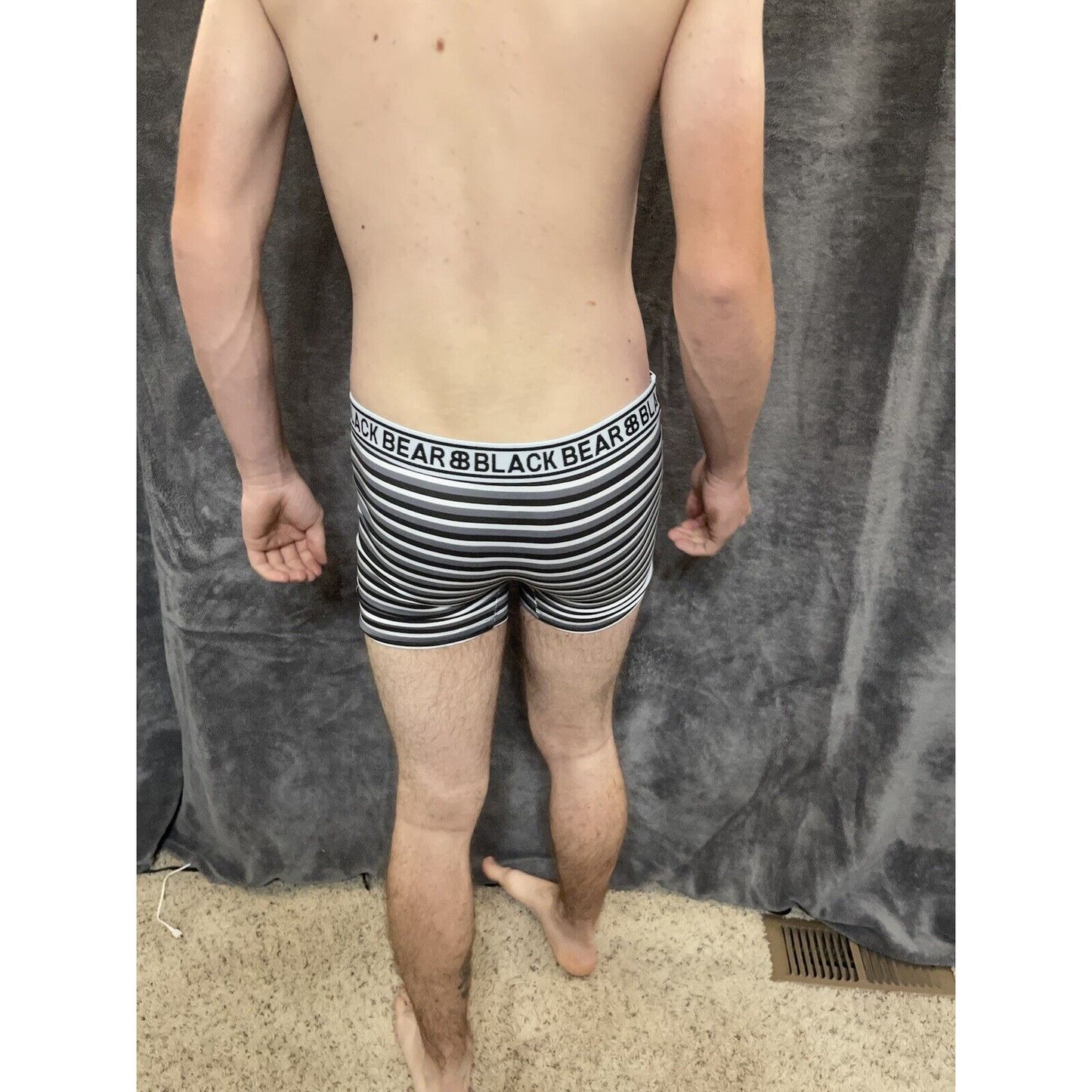 men's medium athletic trunk style black bear boxer brief Black White Gray Stripe