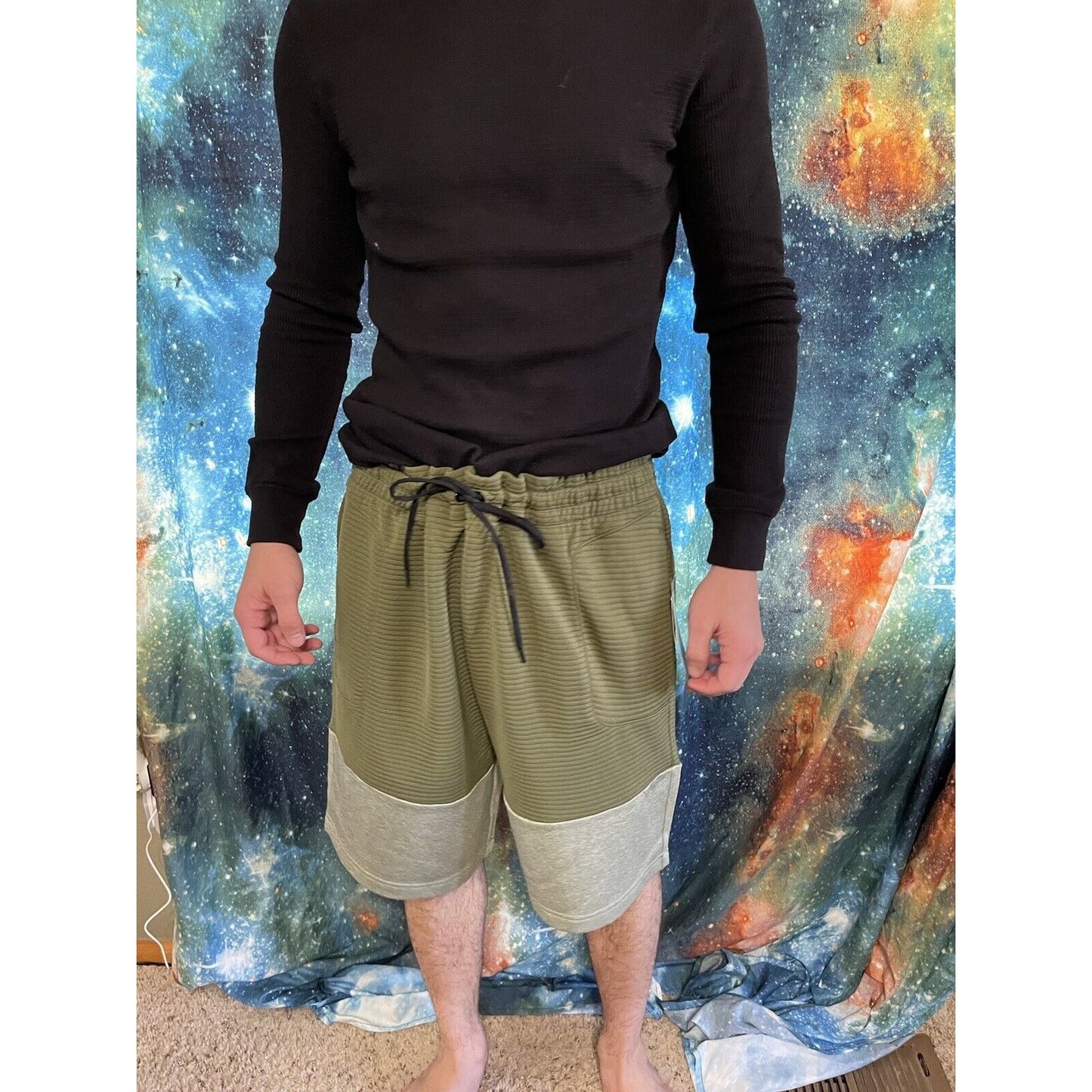 Michael Strahan Olive Green/gray Quick-Dri premium ultra fleece shorts XL