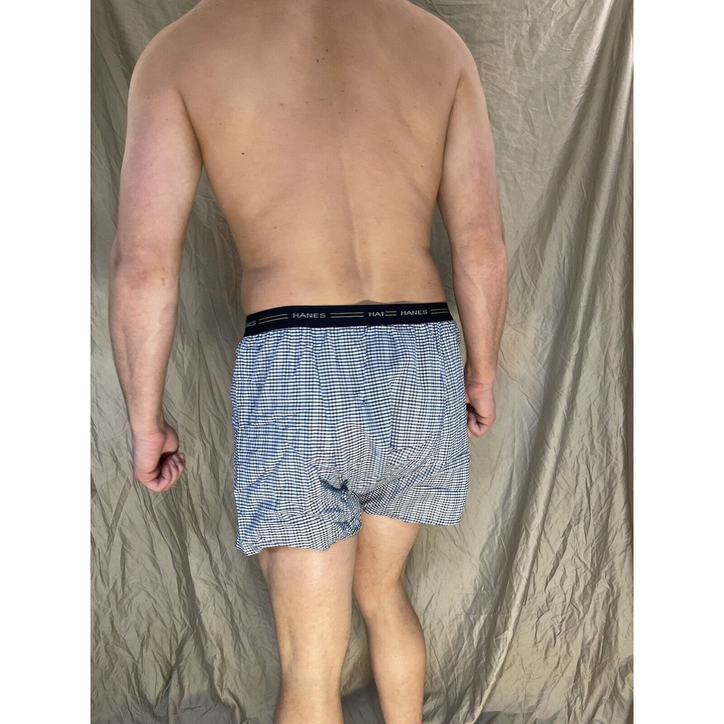 men's hanes blue plaid boxer shorts large confort flex