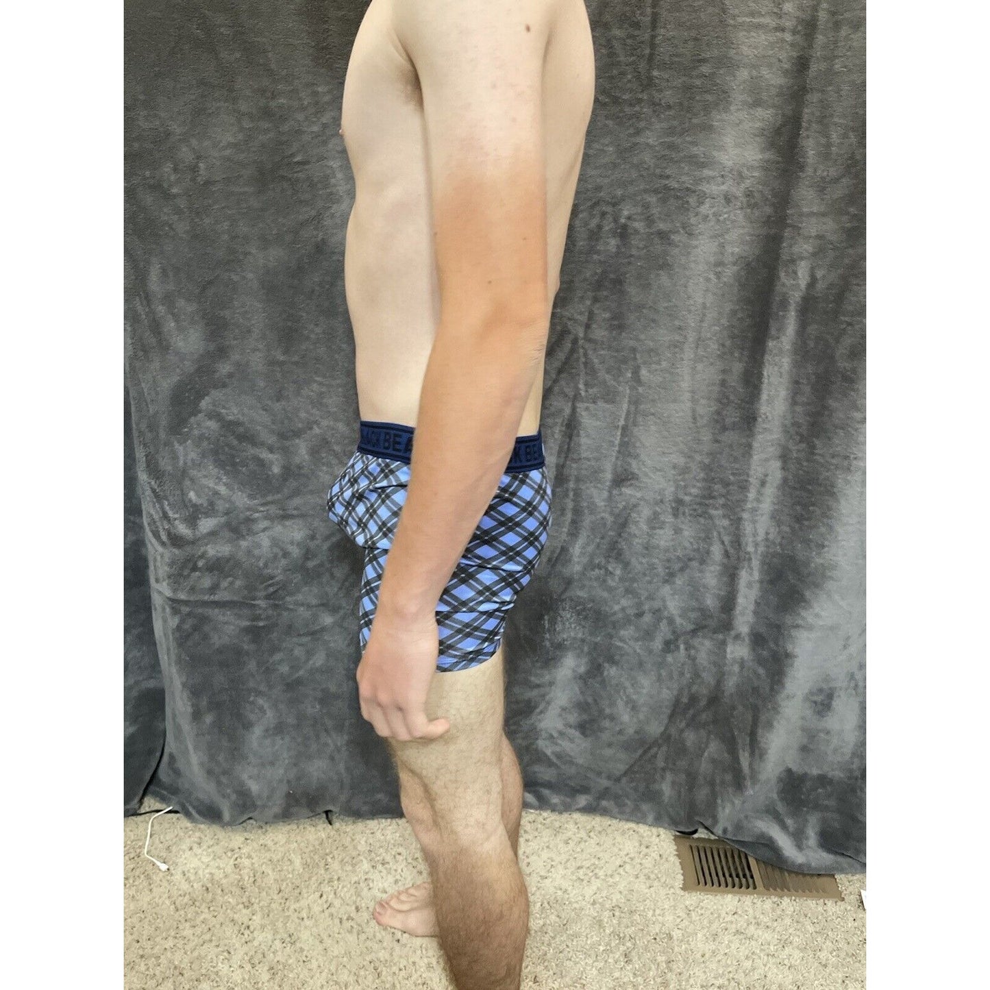 men's medium athletic trunk style black bear boxer brief Blue And Black Plaid