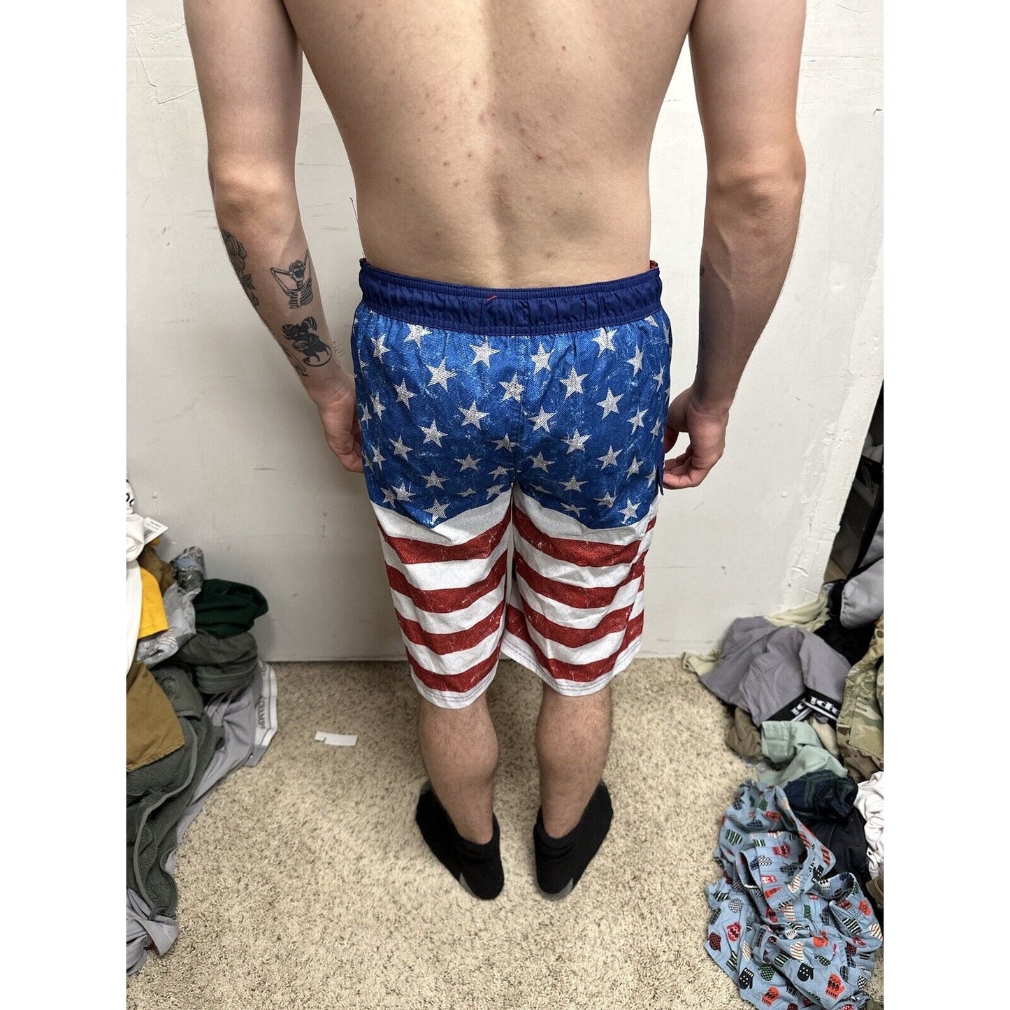 Boy’s XL - 18-20 Patriotic Flag Swim Trunks Bathing Suit Flag American USA Zero