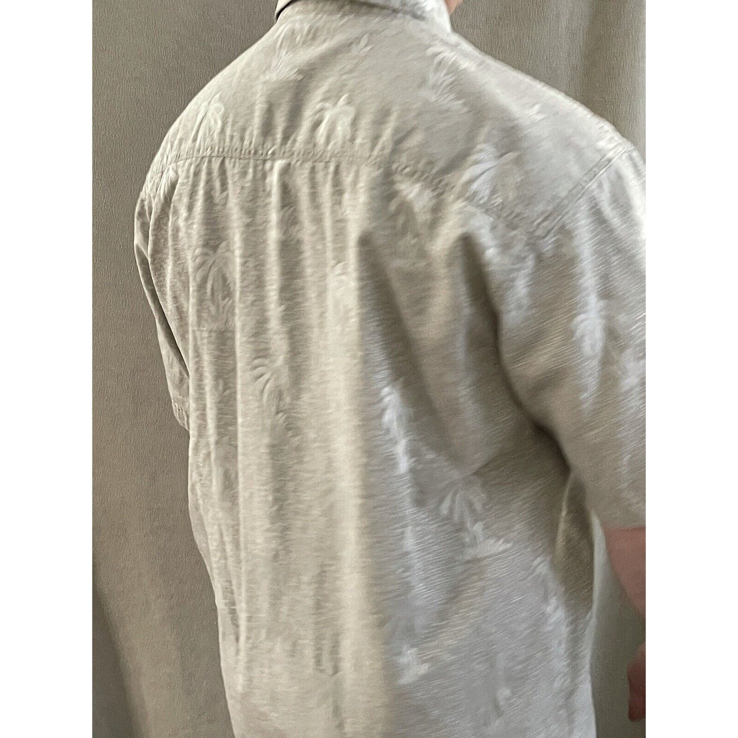 FADED GLORY MEN'S SZ L (42-44) Beige SHORT SLEEVE HAWAIIAN PALM TREES POCKET