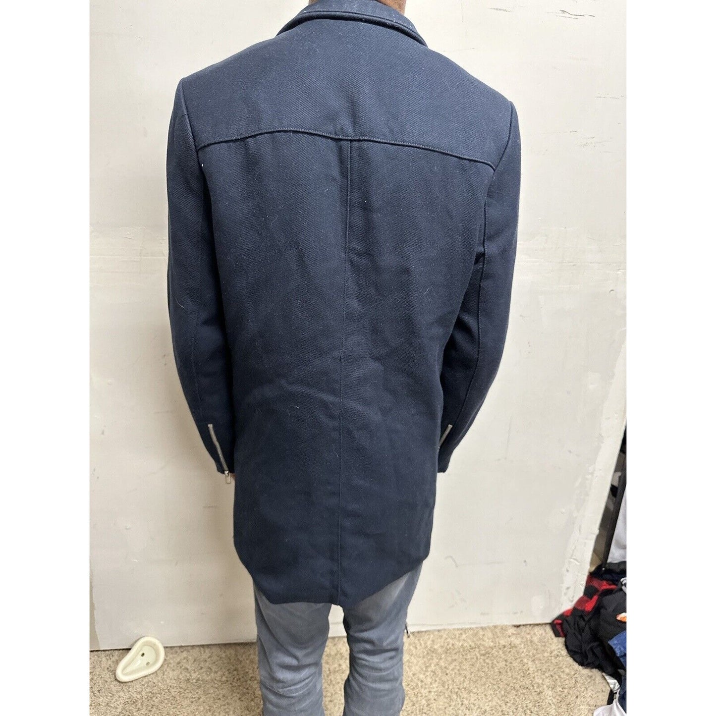 Men’s Dark Blue H&M 38R Zip Up And Snap Jacket Poly & Viscose