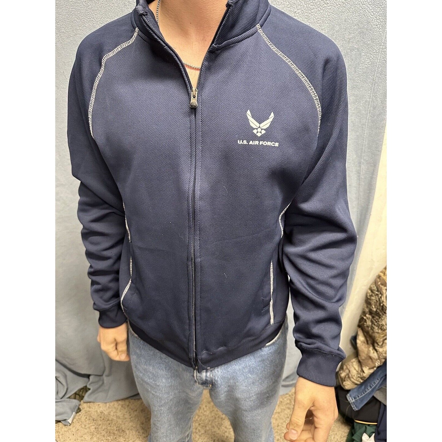 Men’s Dark Blue J America Polyester US Air Force Medium Full Zip Jacket USAF