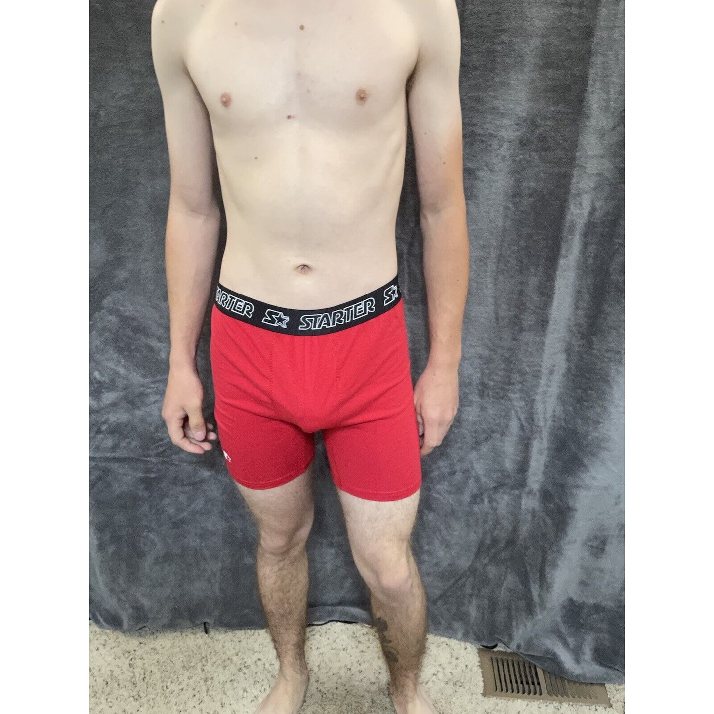 men's red starter black label large red boxer brief 5% spandex
