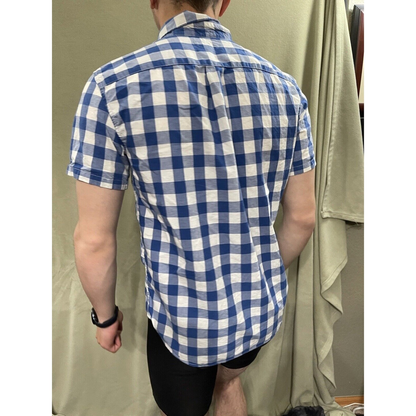 Men’s Small Gap Blue Plaid Standard Fit Short Sleeve Coupe