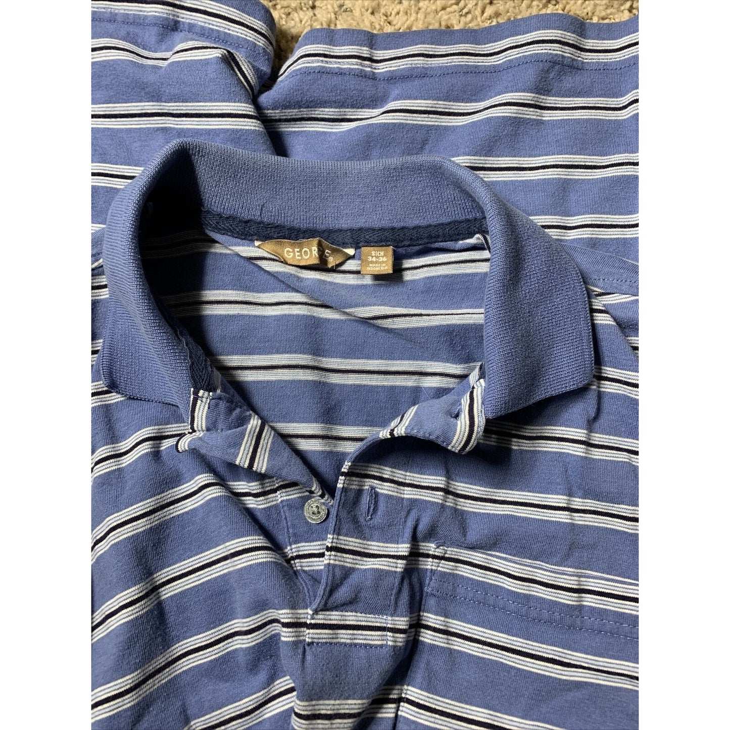 George Strait Polo Golf Shirt Blue Striped Short Sleeve Golf Men's Sich 34-36