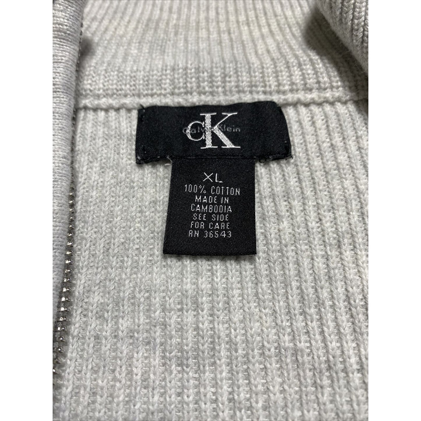 Calvin Klein Men’s XL White Cotton Mock Neck 1/4 Zip Pullover Sweater