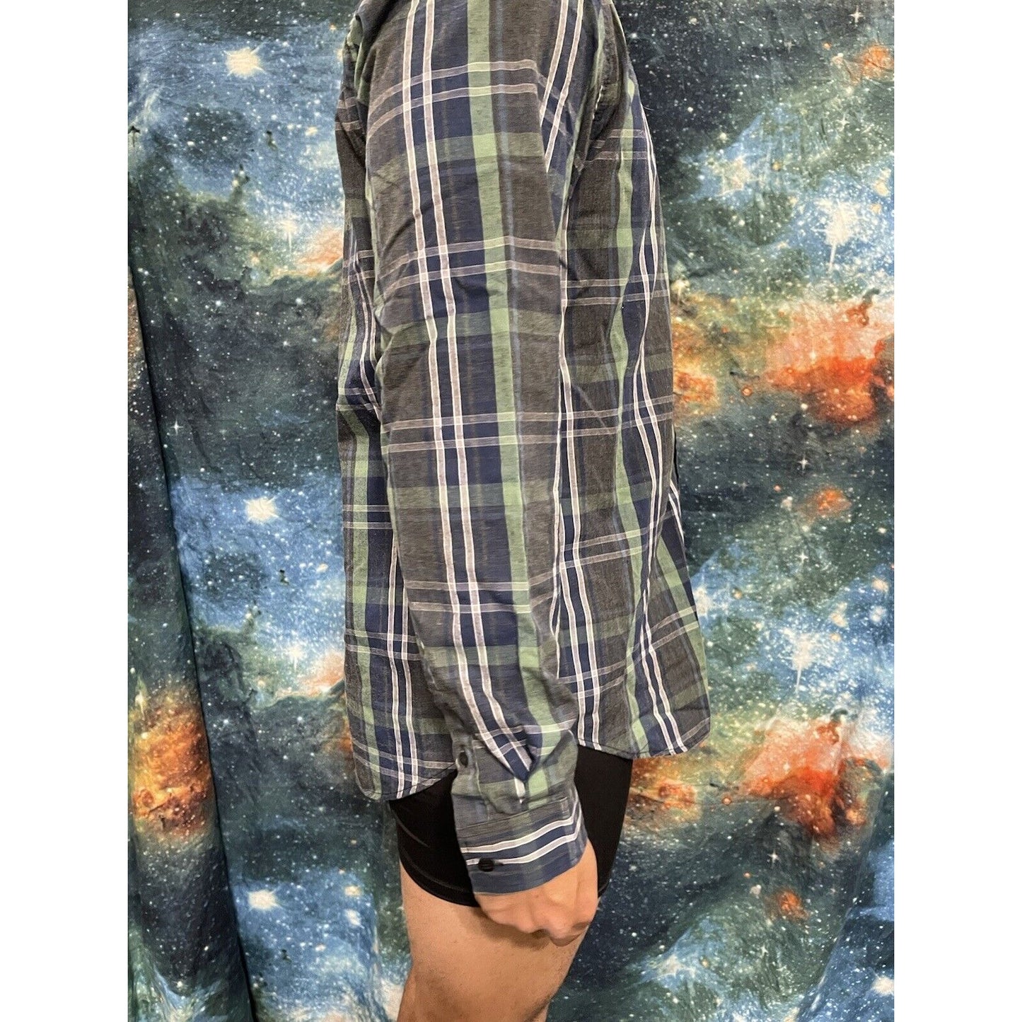 Zoo York Unbreakable Plaid Button-Front Shirt L M Green Blue Men's $30 MSRP