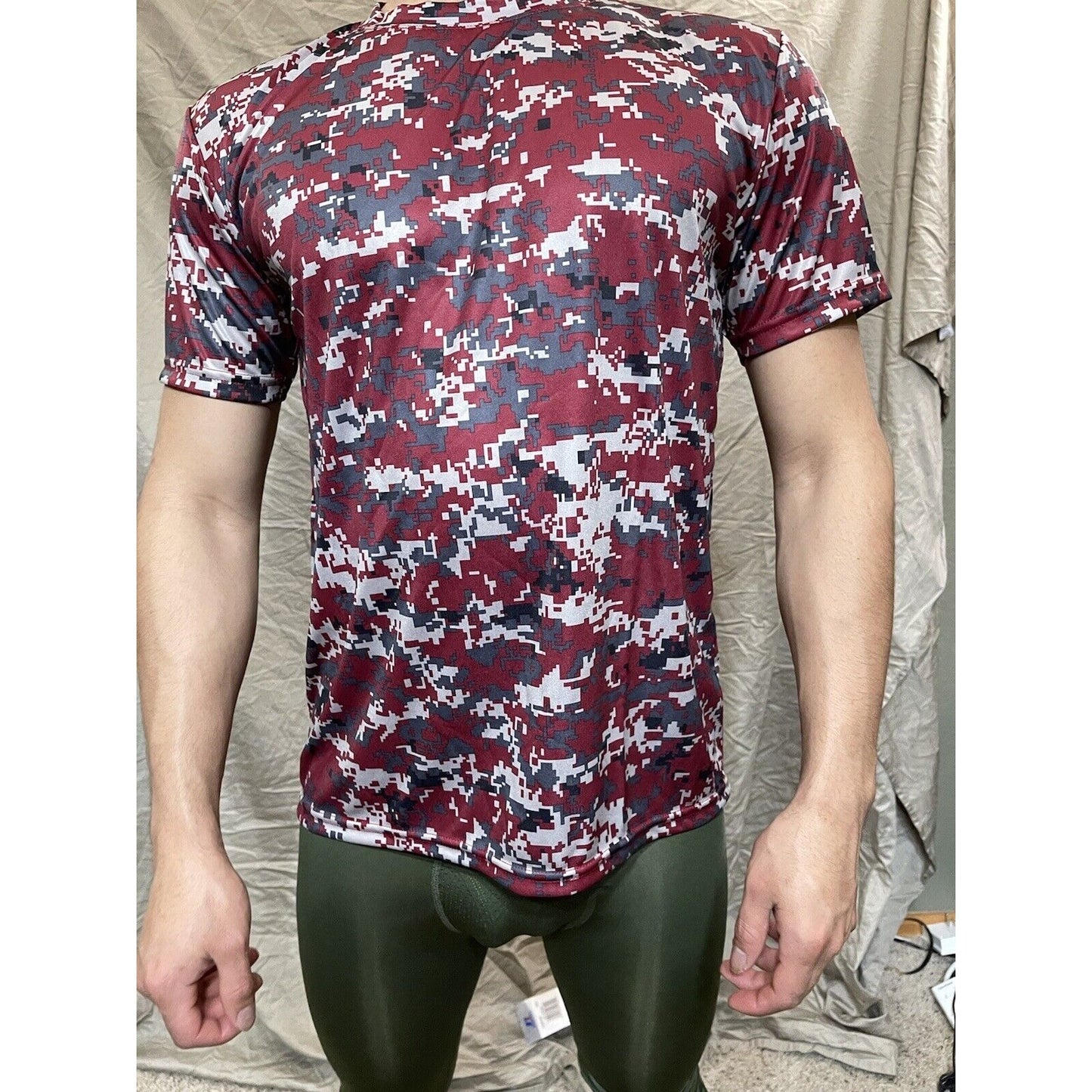 Boy's Youth Large Camo Alleson Athletic Dark Red Compression Workout Shirt