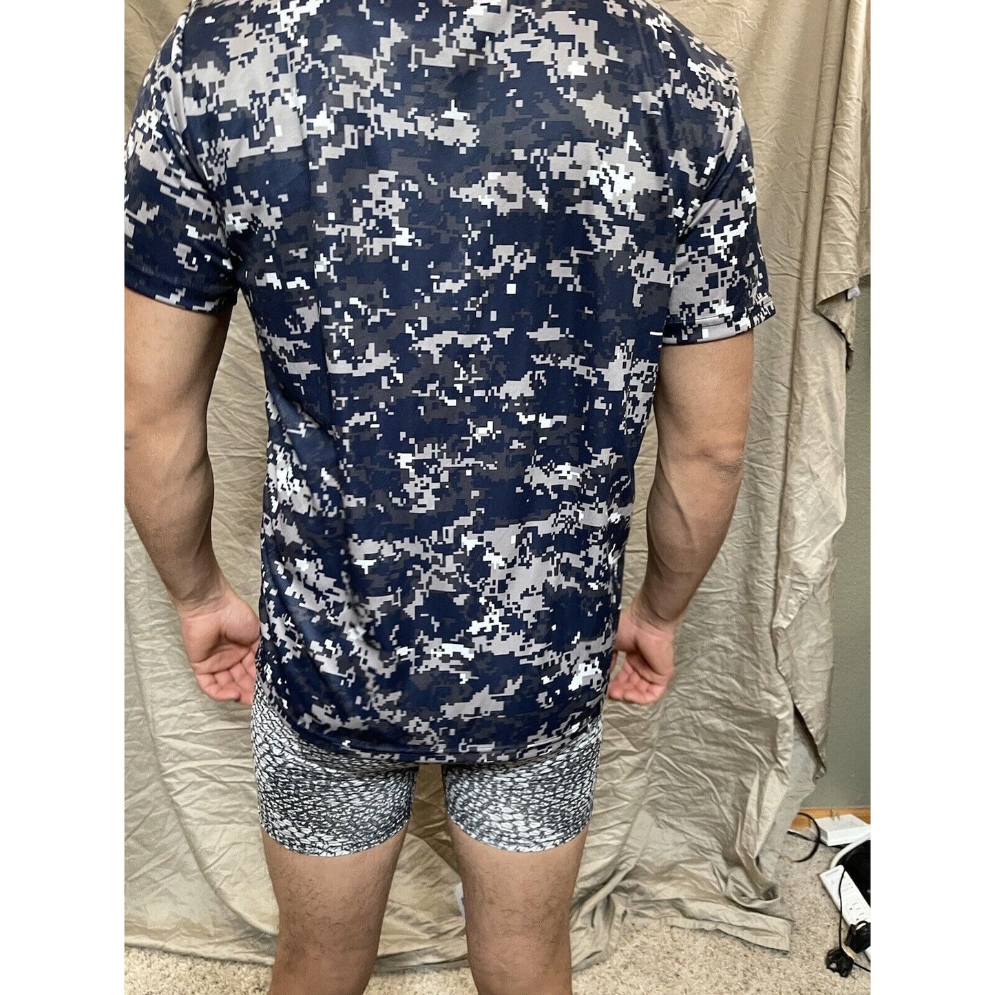Boy's Youth Large Digi Camo Alleson Athletic Blue Compression Workout Shirt