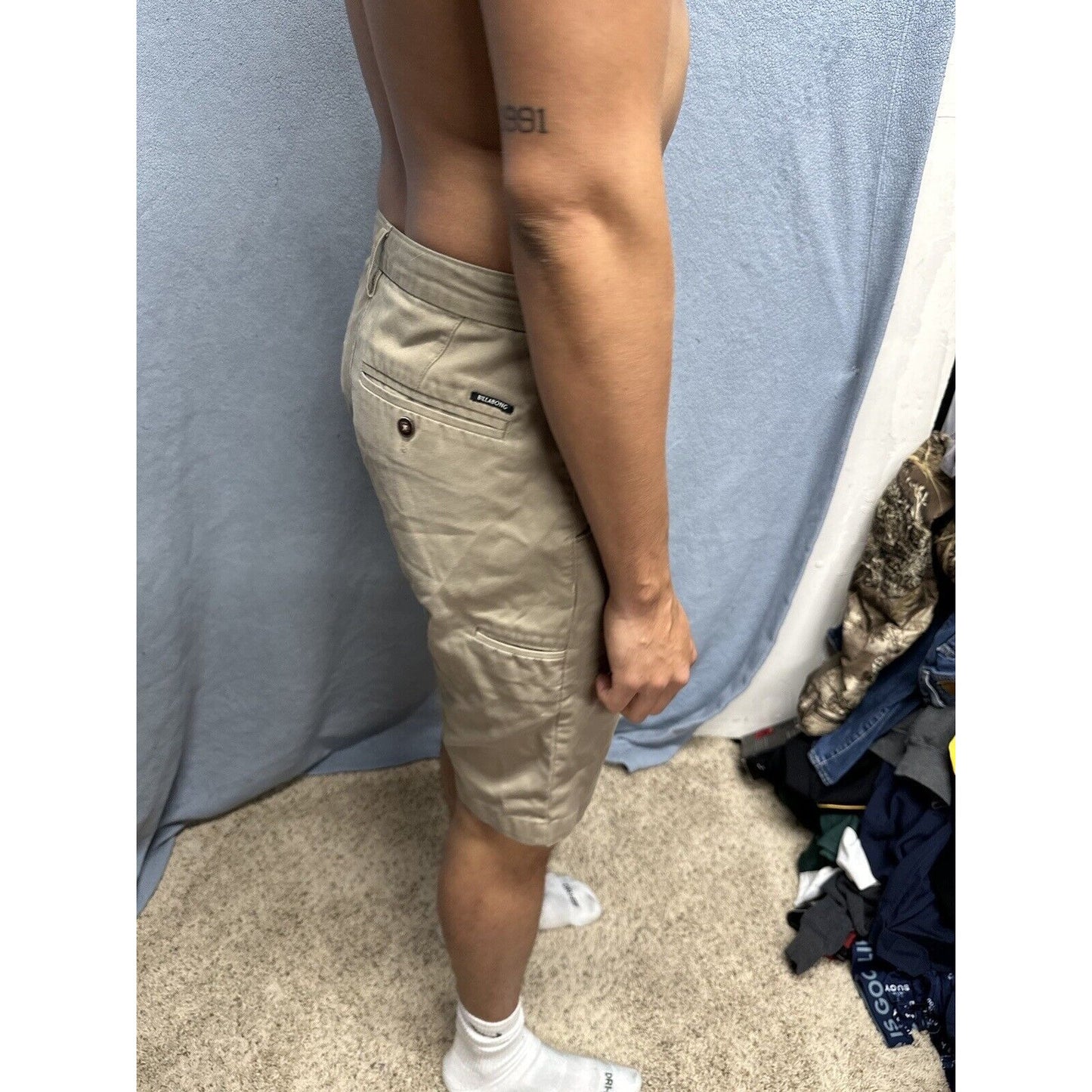 MENS BILLABONG Tan Beige Khaki CARTER STRETCH Flat Front Chino Shorts 31