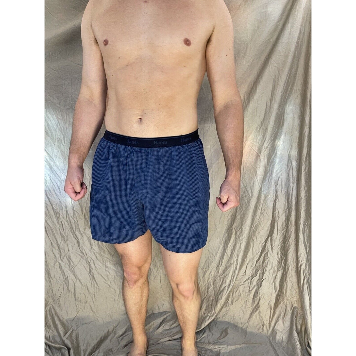 men's hanes XL boxer shorts black and blue plaid