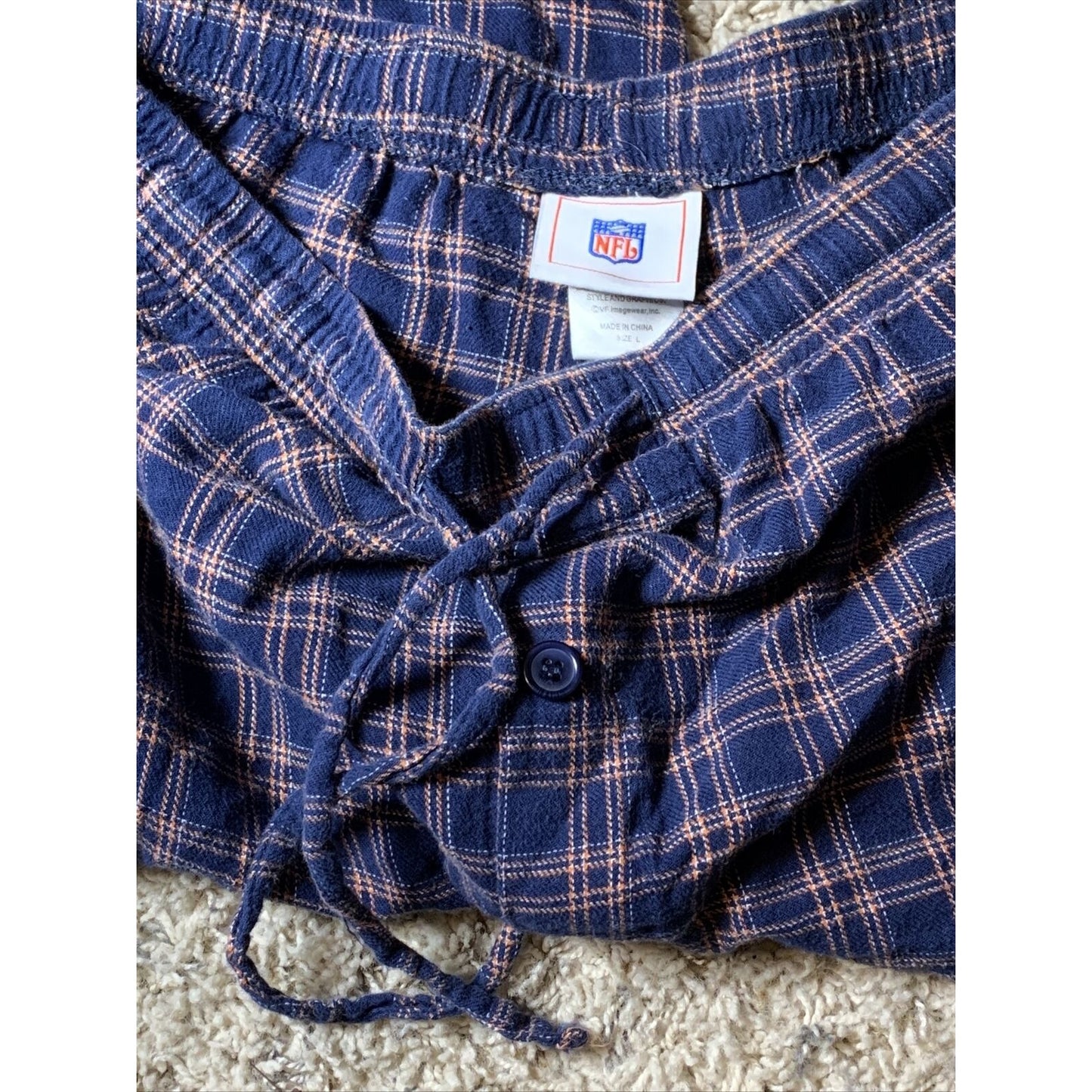Denver Broncos NFL Team Apparel Size L Flannel Pajama Pants Drawstring EUC
