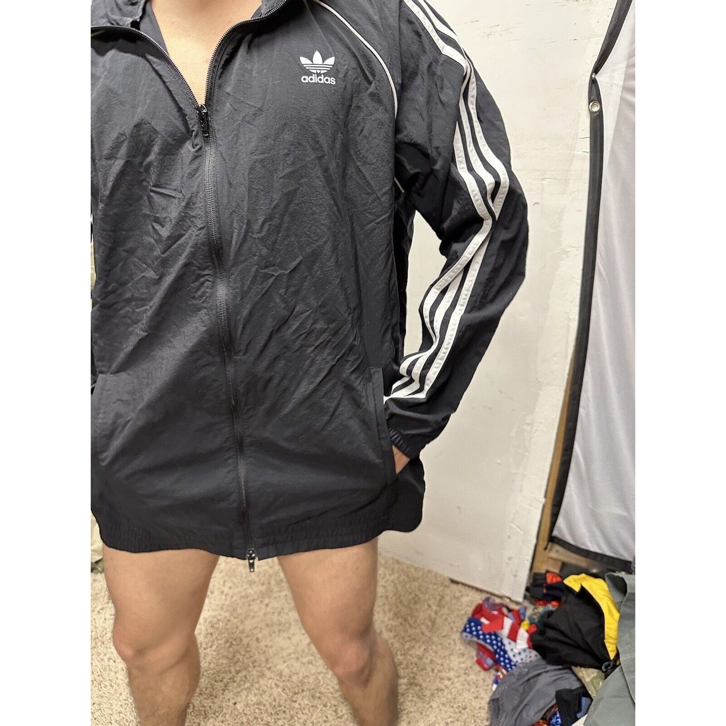 Adidas Men's Full Zip Hoodie Black /White Stripe