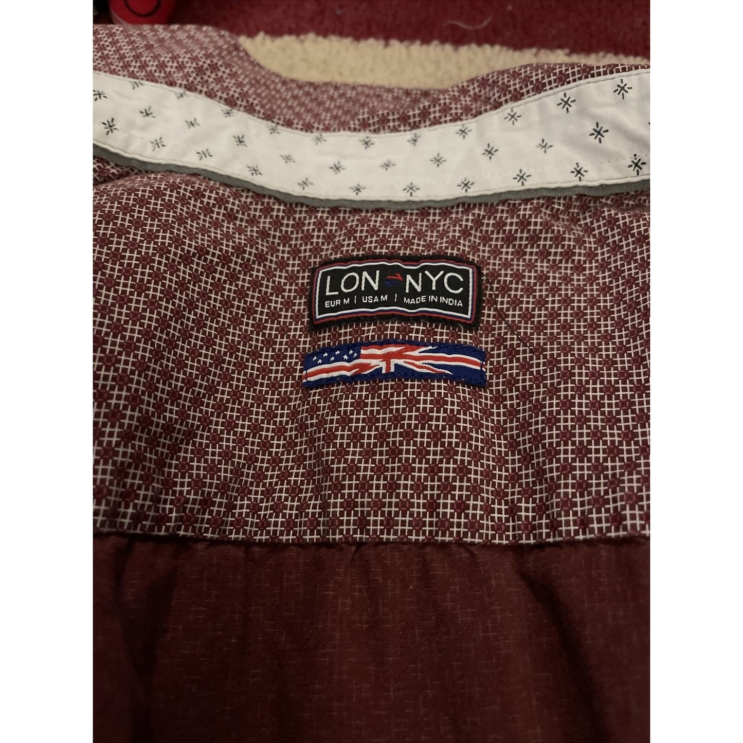 Men’s Lon NYC maroon button up short sleeve first class goods shirt Small Fit