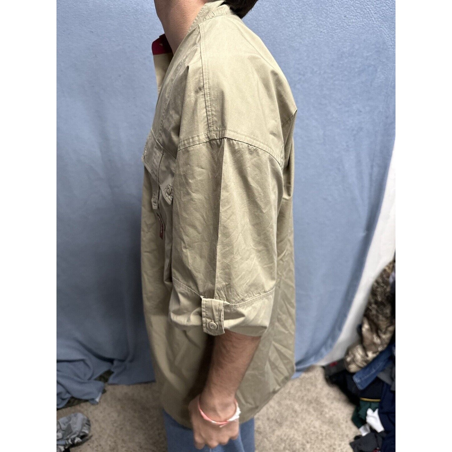 Men’s Khaki Raider Jean Company Large Short Sleeve Button Up Shirt