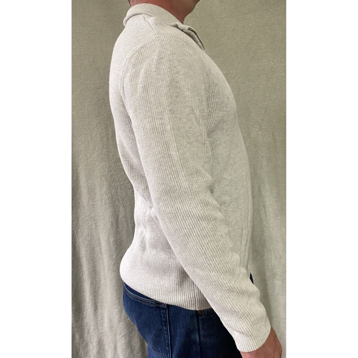 Calvin Klein Men’s XL White Cotton Mock Neck 1/4 Zip Pullover Sweater