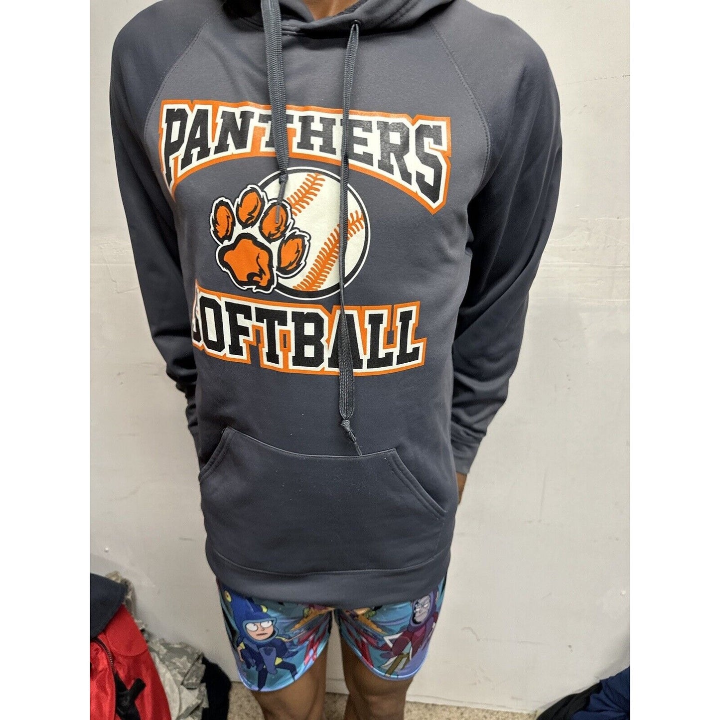 Men’s Panther Softball Gray Hoodie Pullover Large