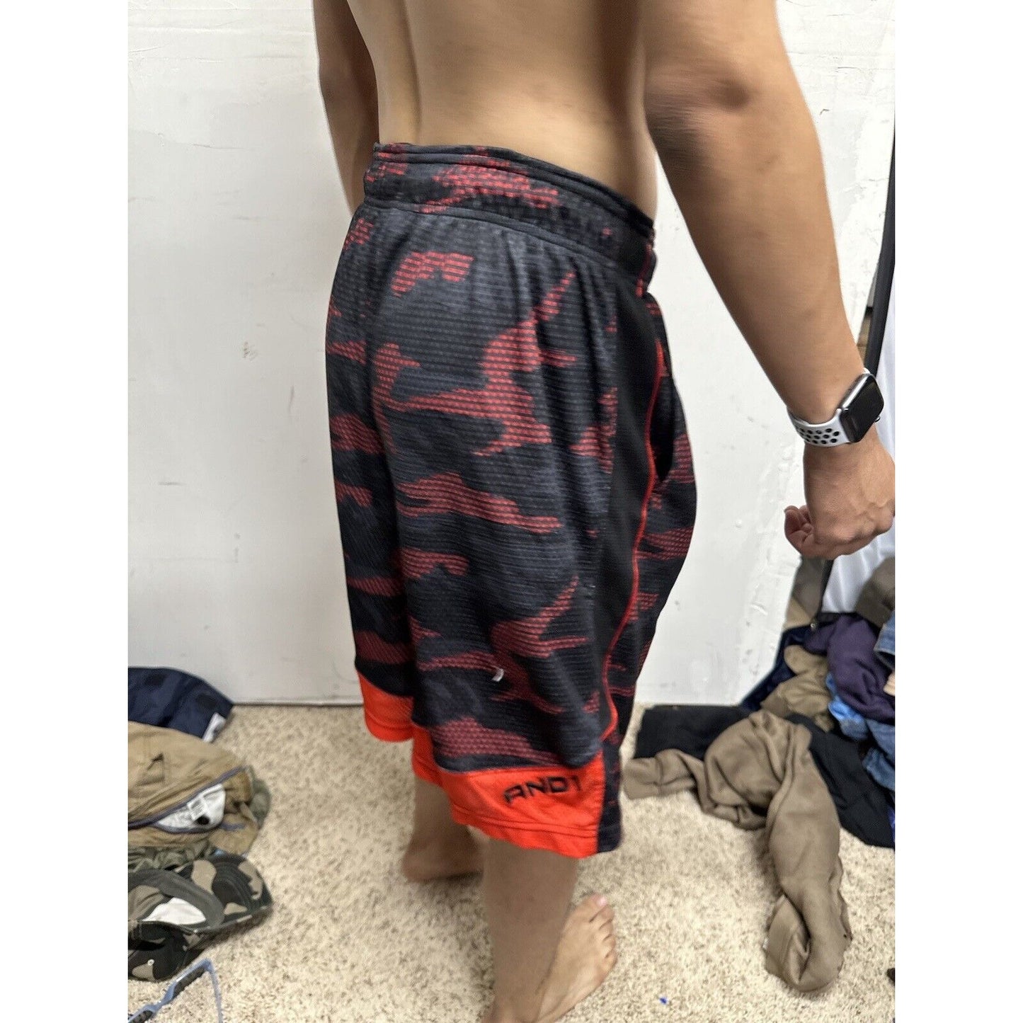 Men’s Black And Red AND1 Athletic Shorts With Pockets