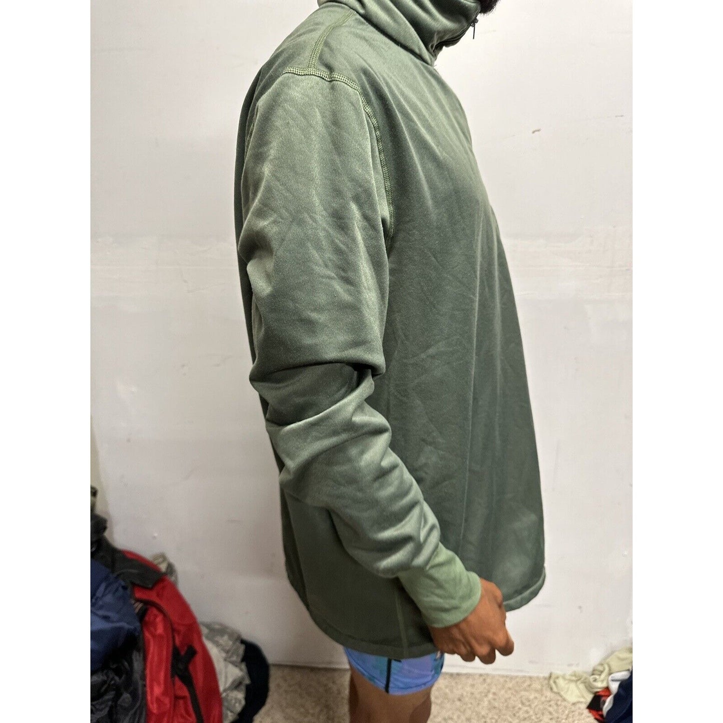 Men’s Green Military Army USAF Large 1/4 Zip Jacket Sleeping Shirt Long Sleeve