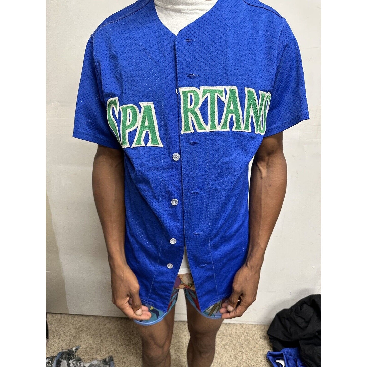 Men’s Victory Size 38 Blue Baseball Jersey Spartans