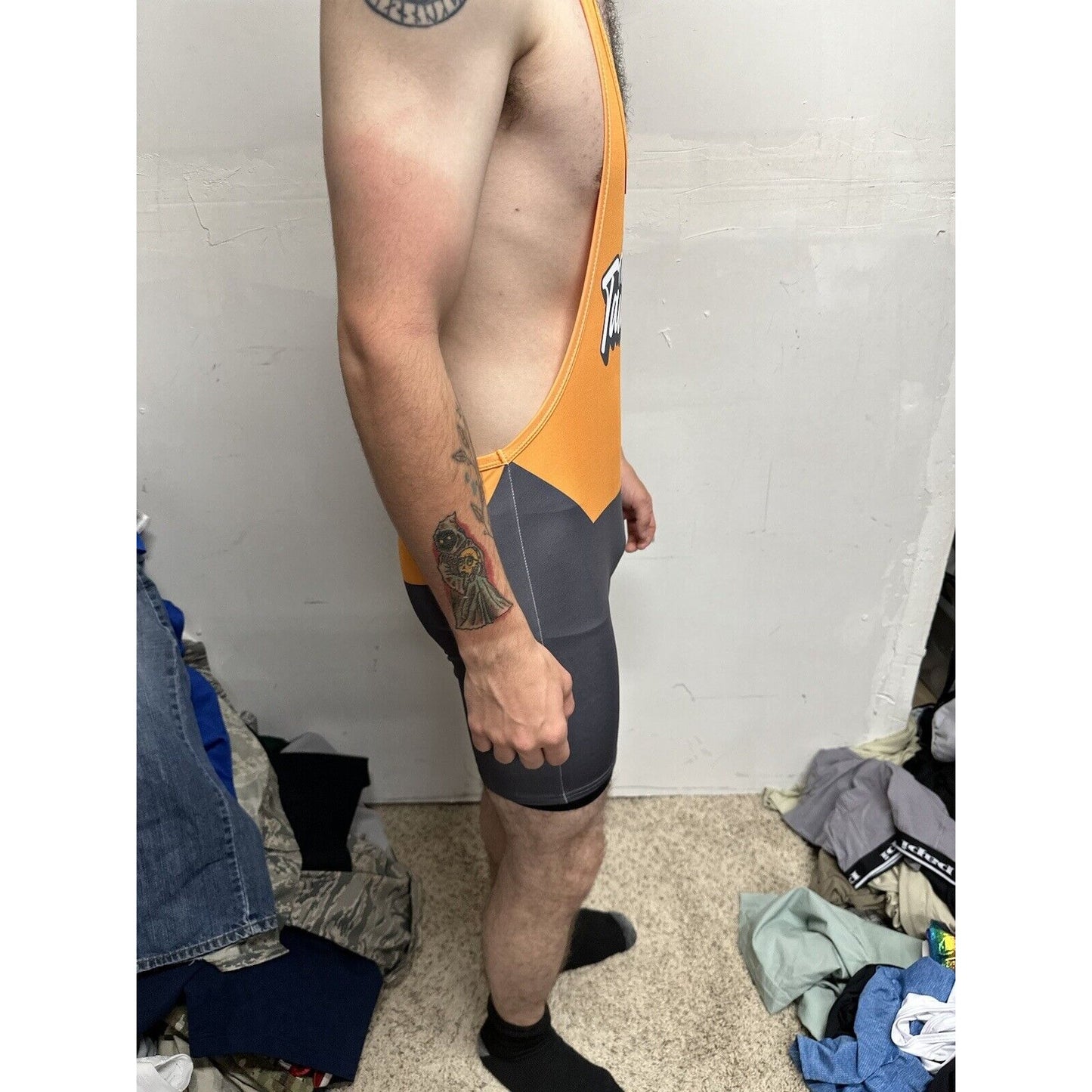 Men’s Medium Orange And Gray Tauwell Athletic Wrestling Singlet
