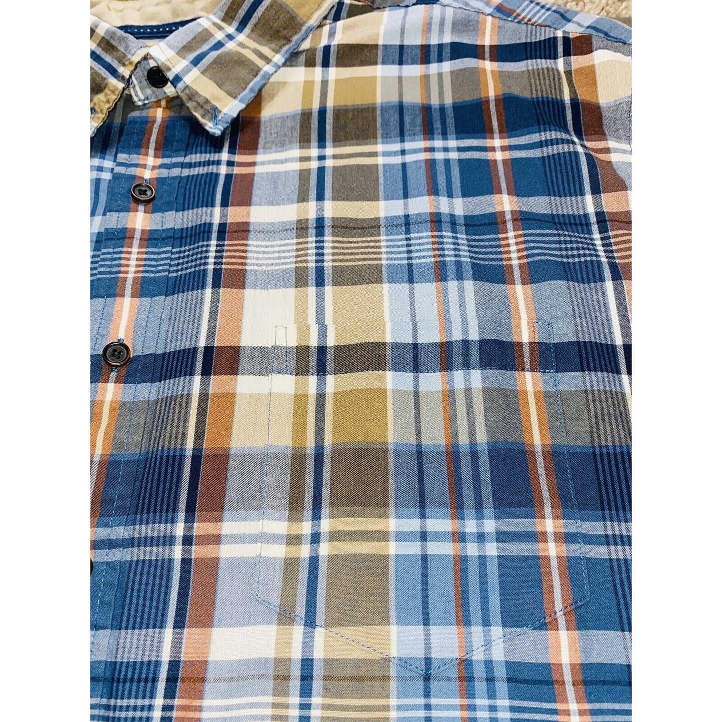 Vtg ARROW Blue Brown Tartan Plaid Button-down Long Sleeves Shirt Men's XL
