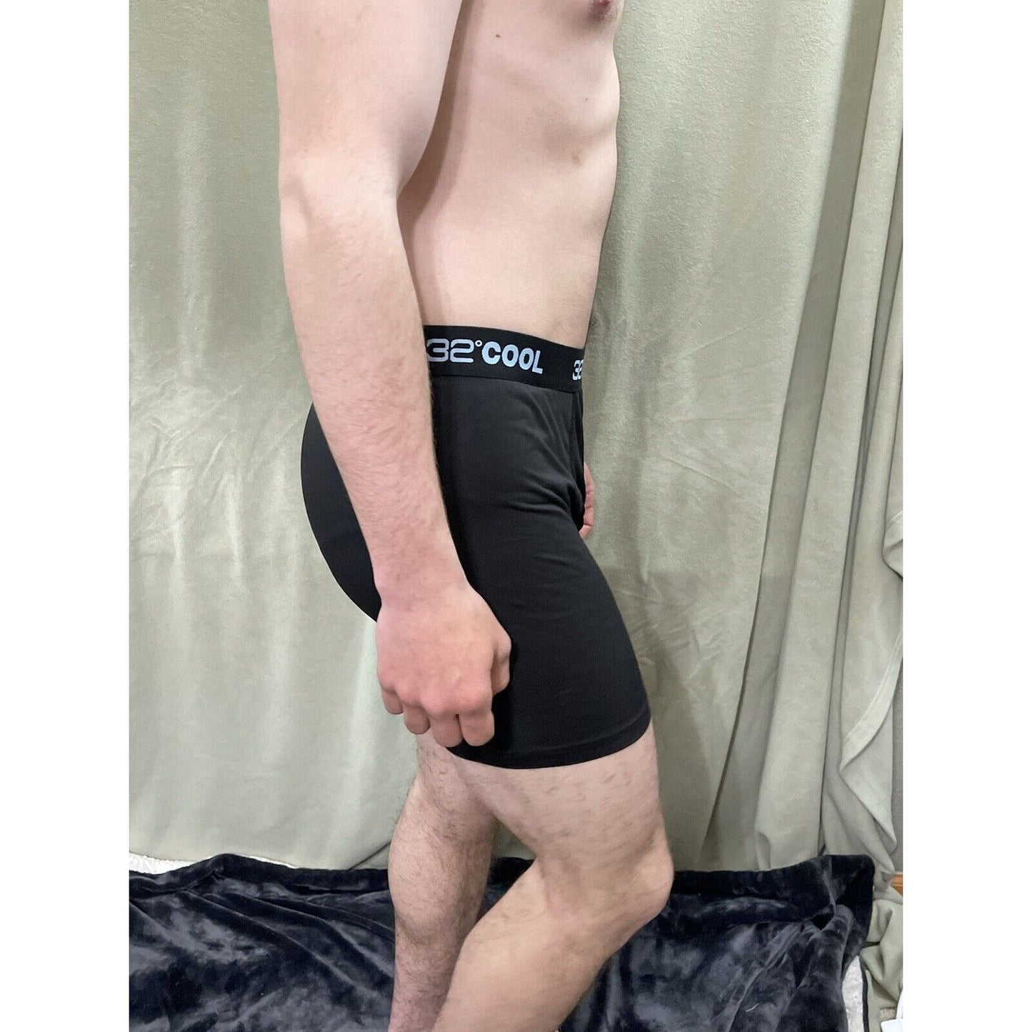 32 Degrees Cool Size Black Large Mens Boxer Briefs 7% Spandex light blue band