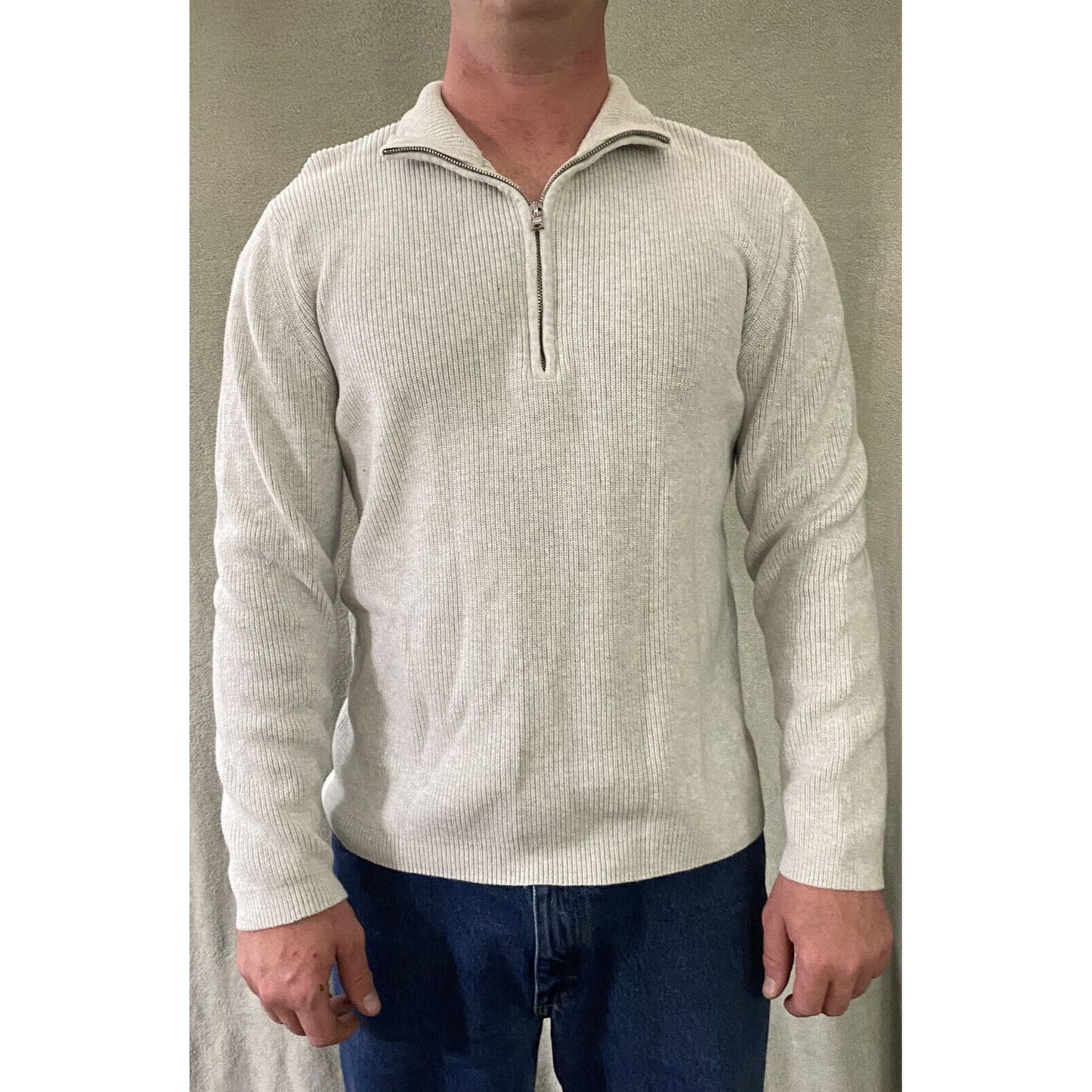 Calvin Klein Men’s XL White Cotton Mock Neck 1/4 Zip Pullover Sweater