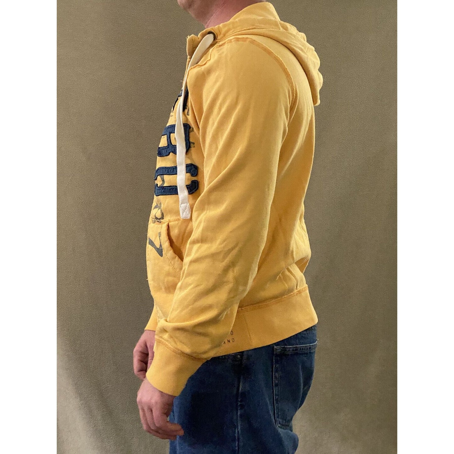 Authentic Aeropostale Men’s Medium Yellow Blue Logo Full-zip Hoodie Sweatshirt