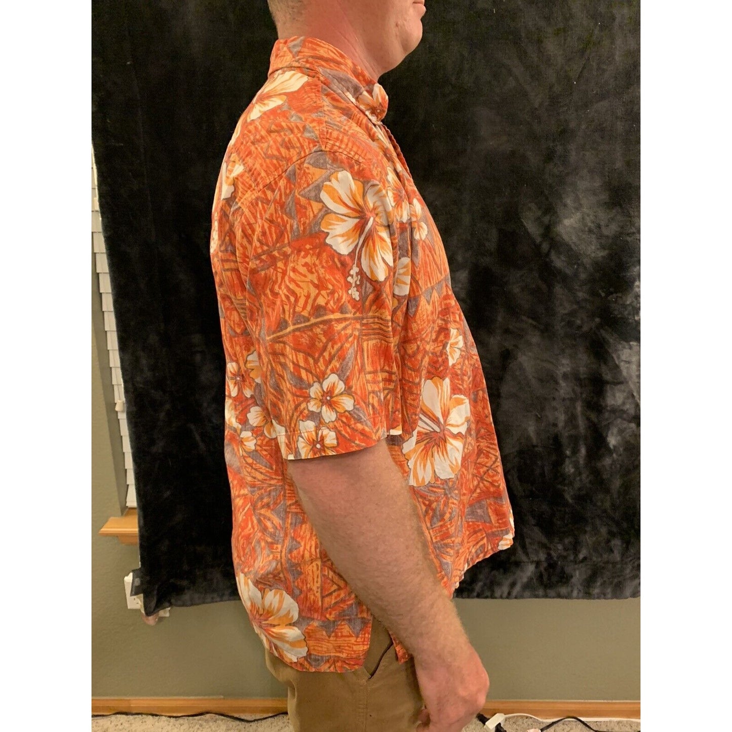 Maui Trading Company Men's XL Hawaiian Orange Tropical Button Shirt