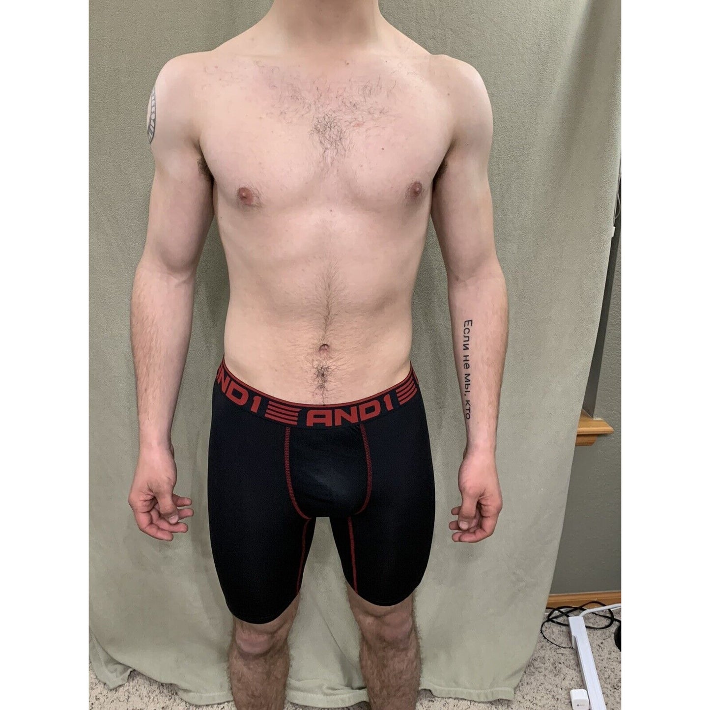 Men’s Black With Red Band Medium AND1 Compression Performance Boxer Briefs
