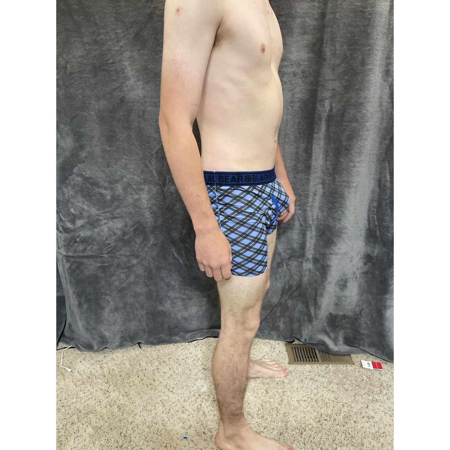 men's medium athletic trunk style black bear boxer brief Blue And Black Plaid