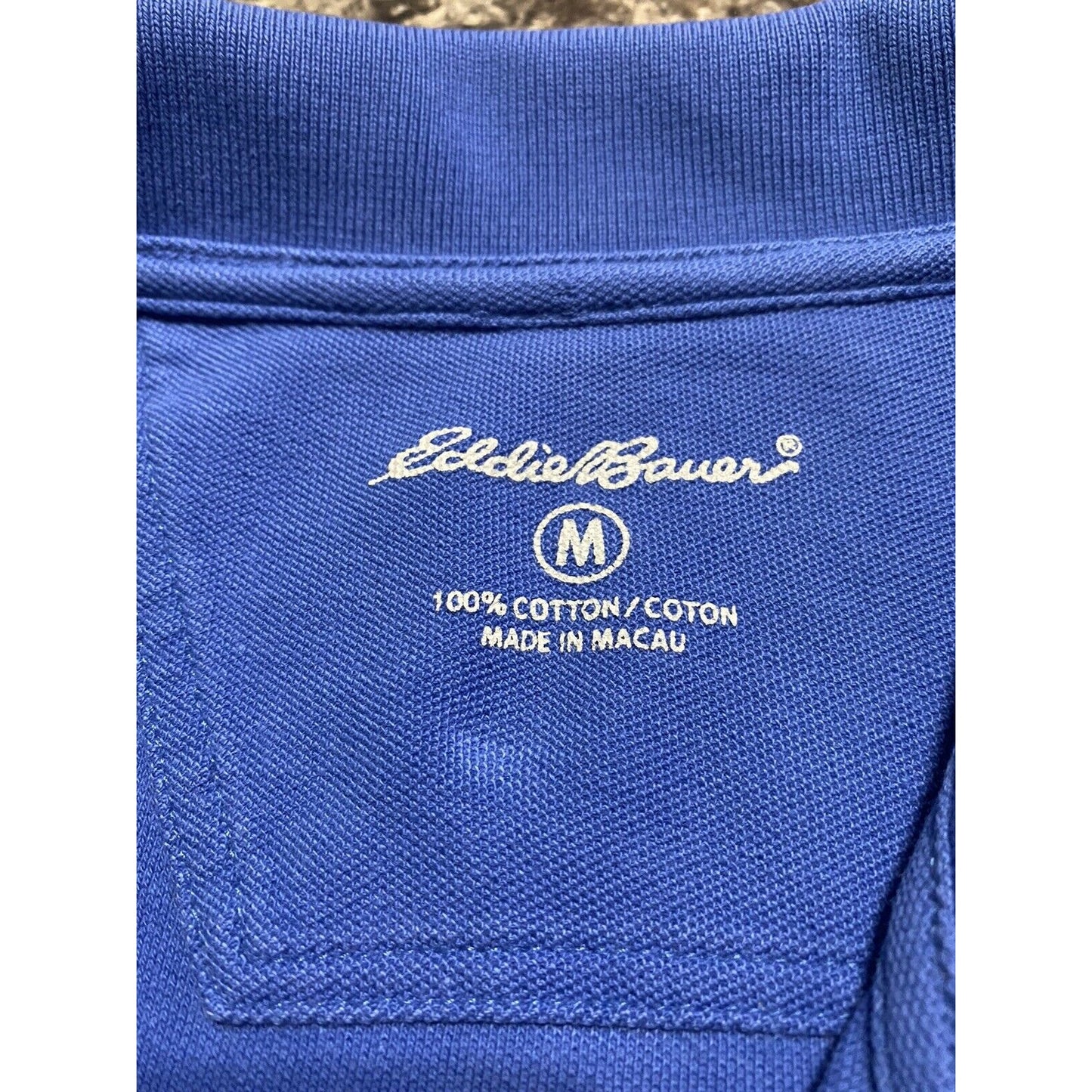 Eddie Bauer Blue with White Stripe Men’s Medium Cotton Polo Shirt