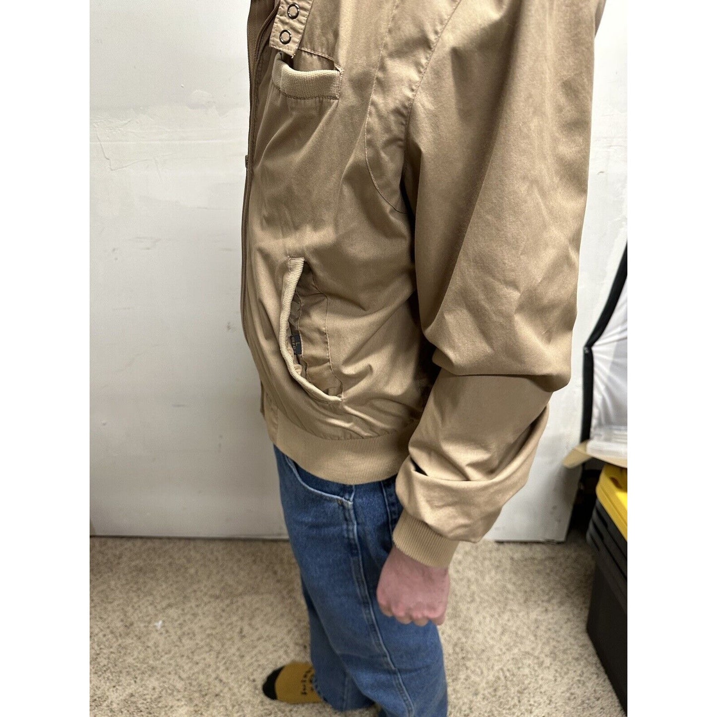 men’s beige tan aberdeen large zipper jacket polyester cotton
