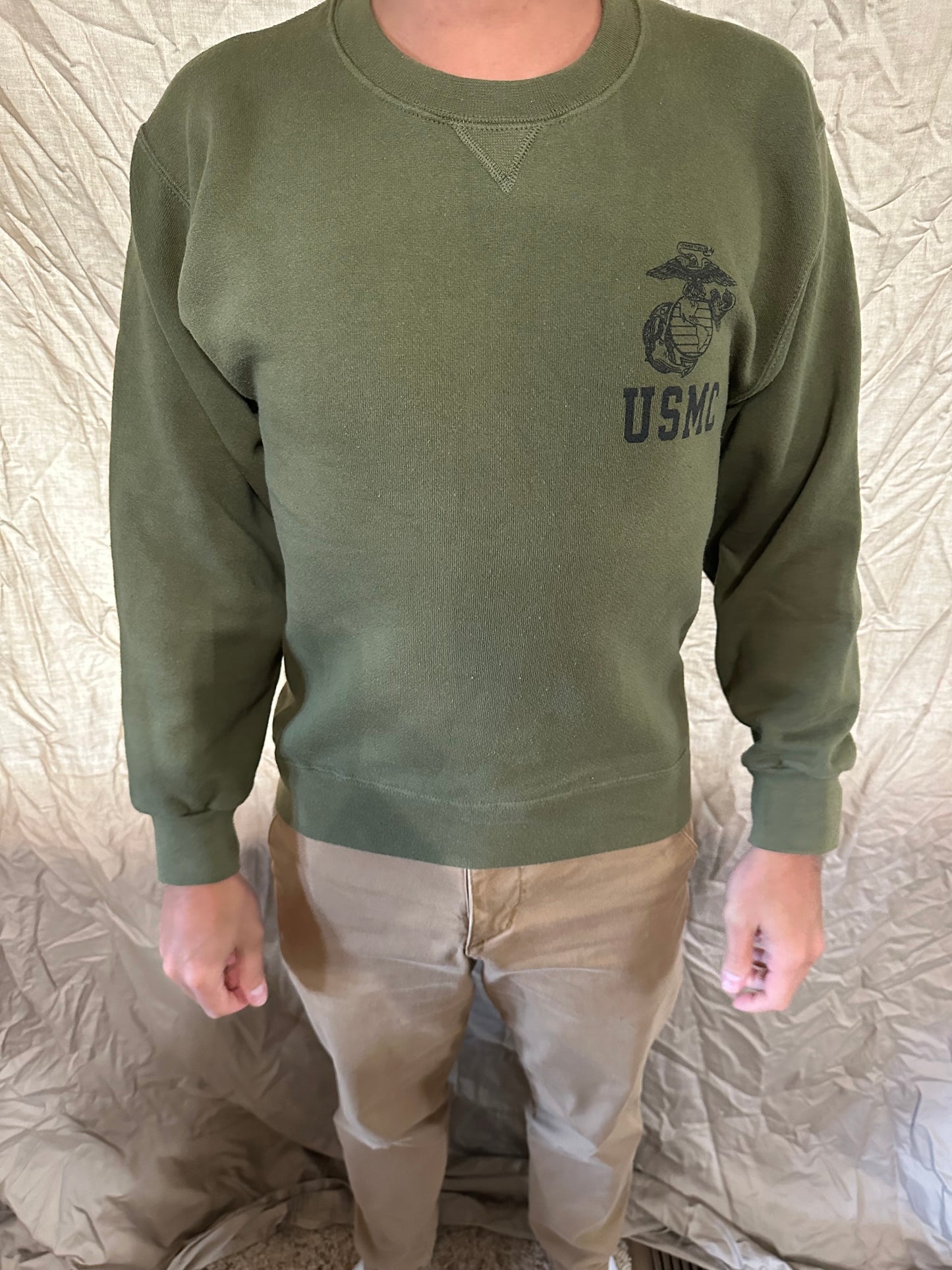 Men’s usmc marine corps soffe green pullover sweater athletic size small