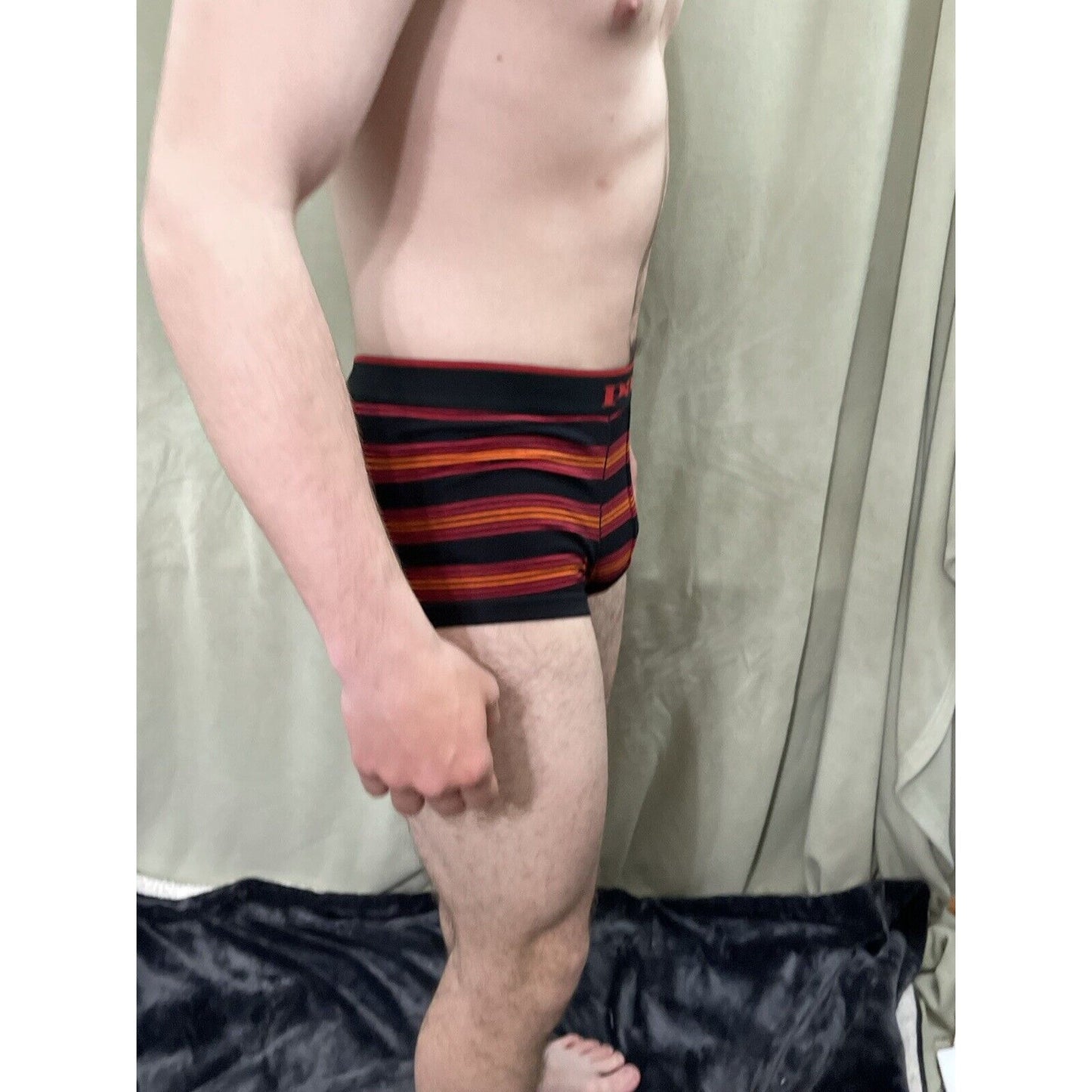 Papi Men’s Small Red black orange stripe Compression Trunks 5% Spandex brand new