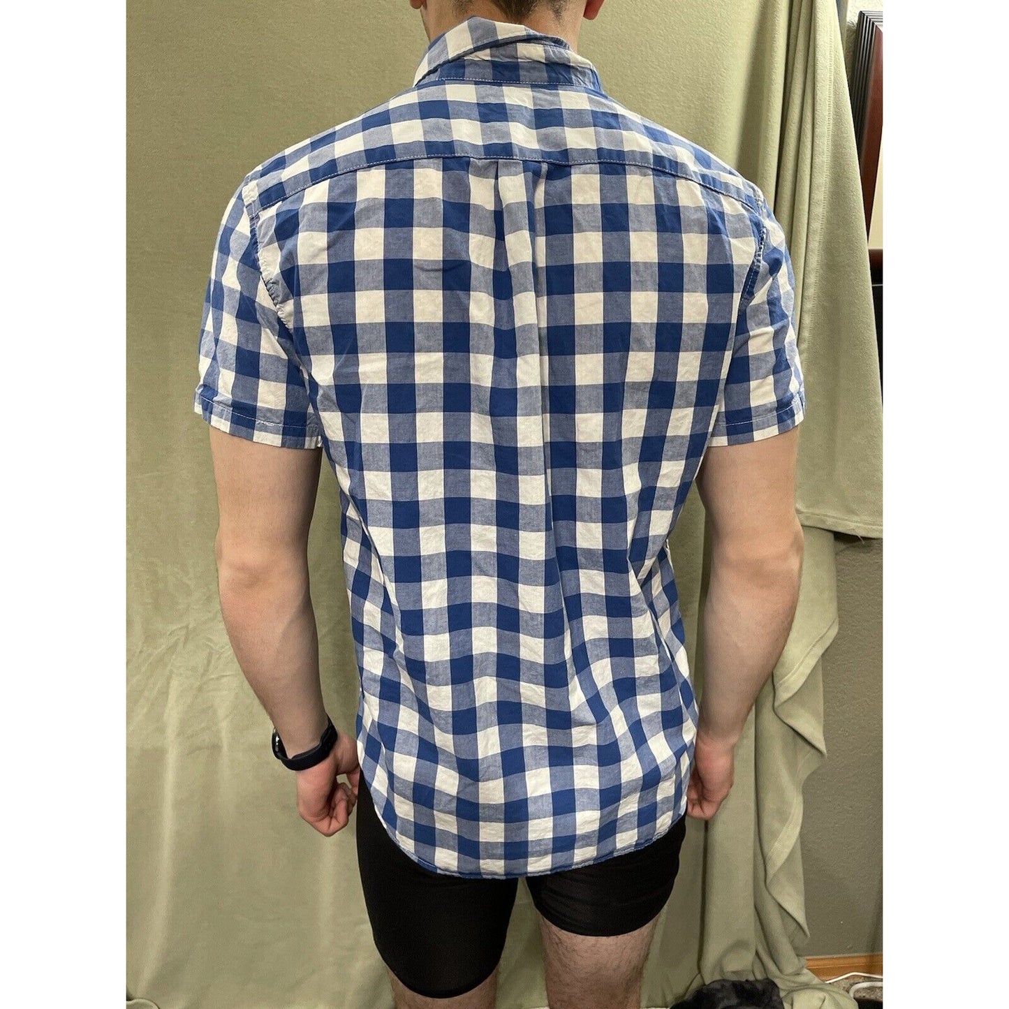 Men’s Small Gap Blue Plaid Standard Fit Short Sleeve Coupe