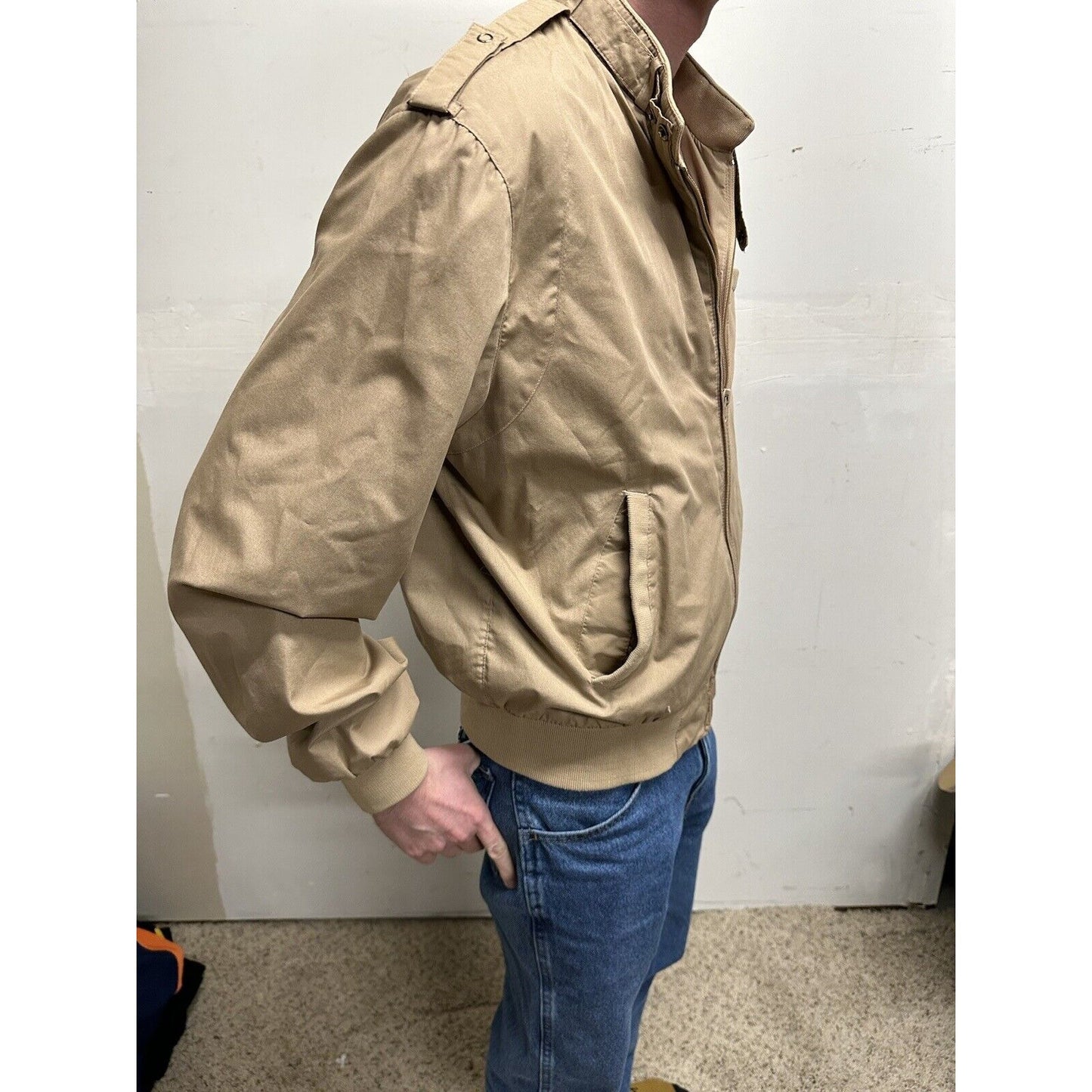 men’s beige tan aberdeen large zipper jacket polyester cotton