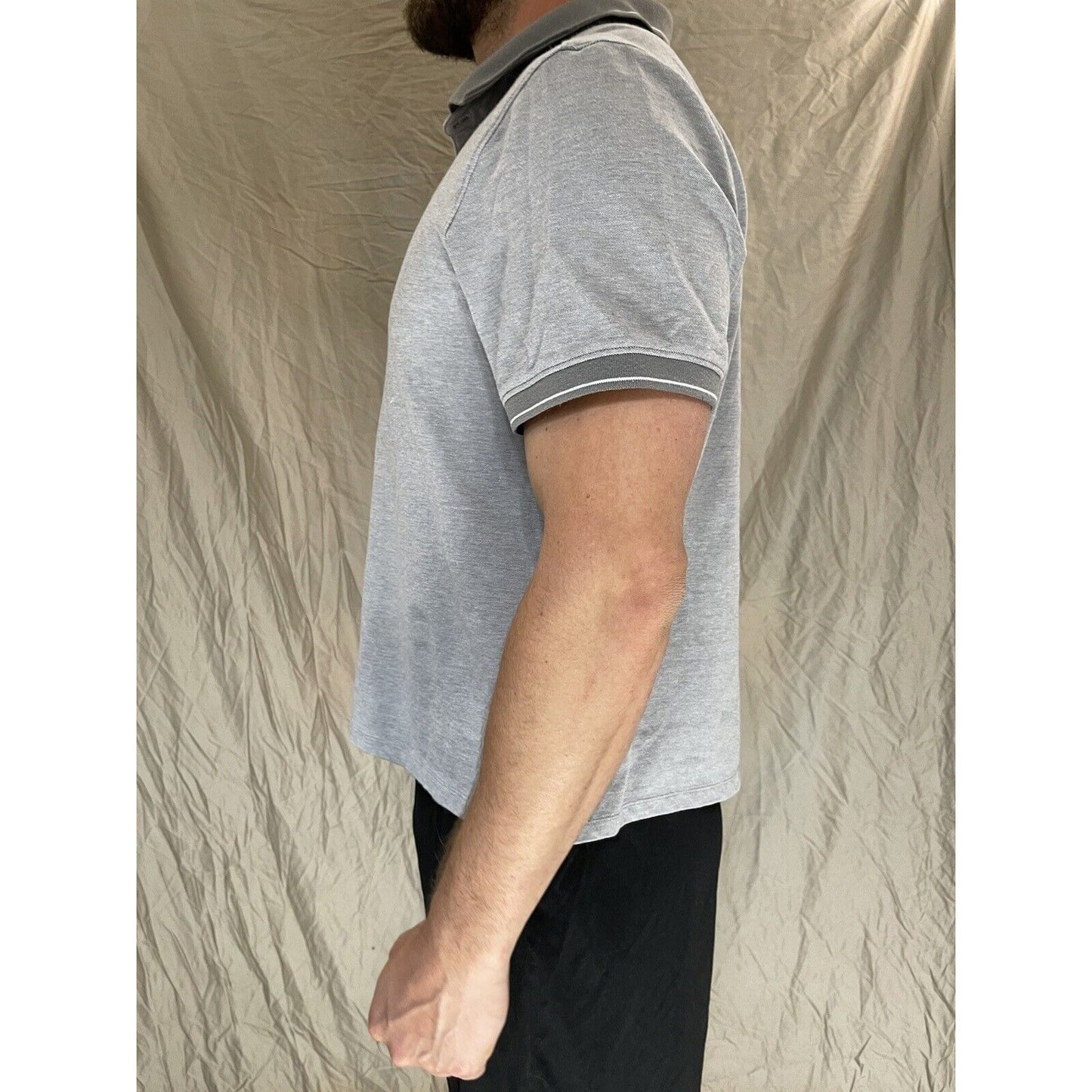 Buffalo David Bitton Large Polo Men Shirt Gray Short Sleeve Cotton Stretch