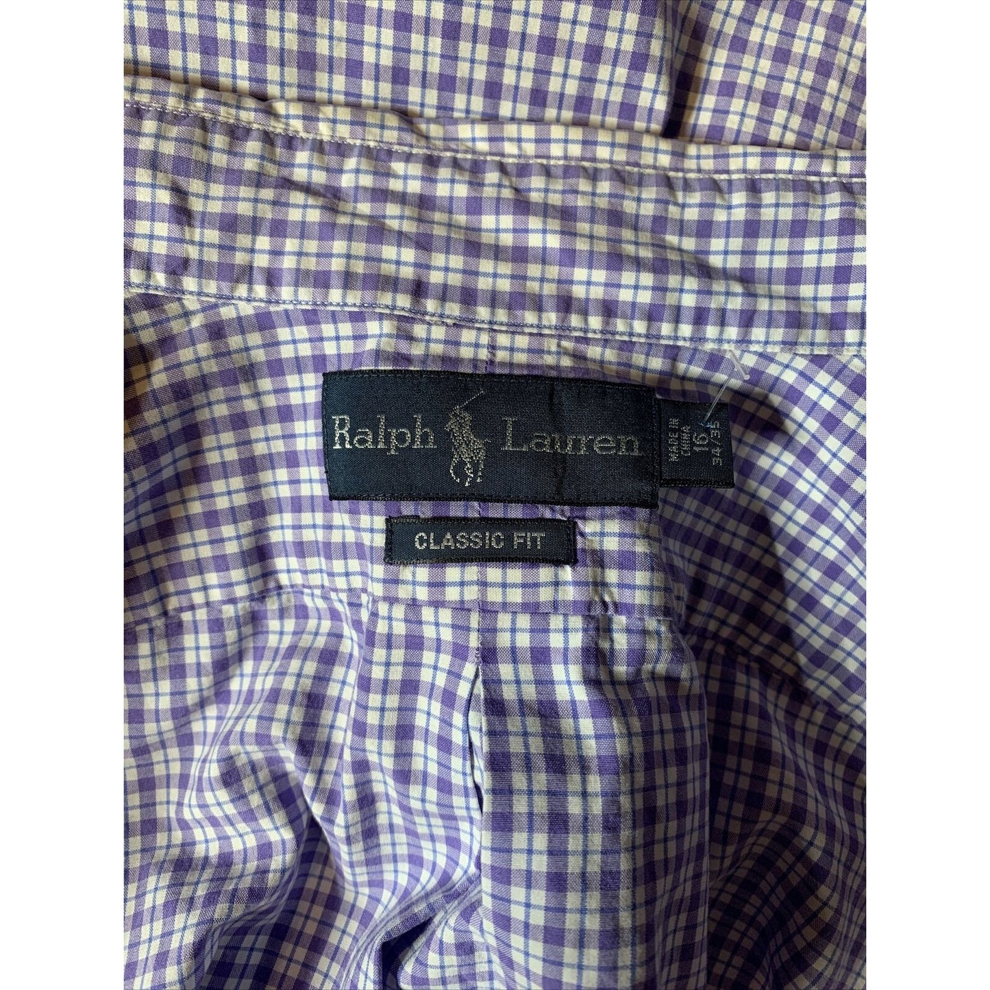 Polo Ralph Lauren Classic Fit Dress Shirt 16, 34/35 Purple Lavender Checkered