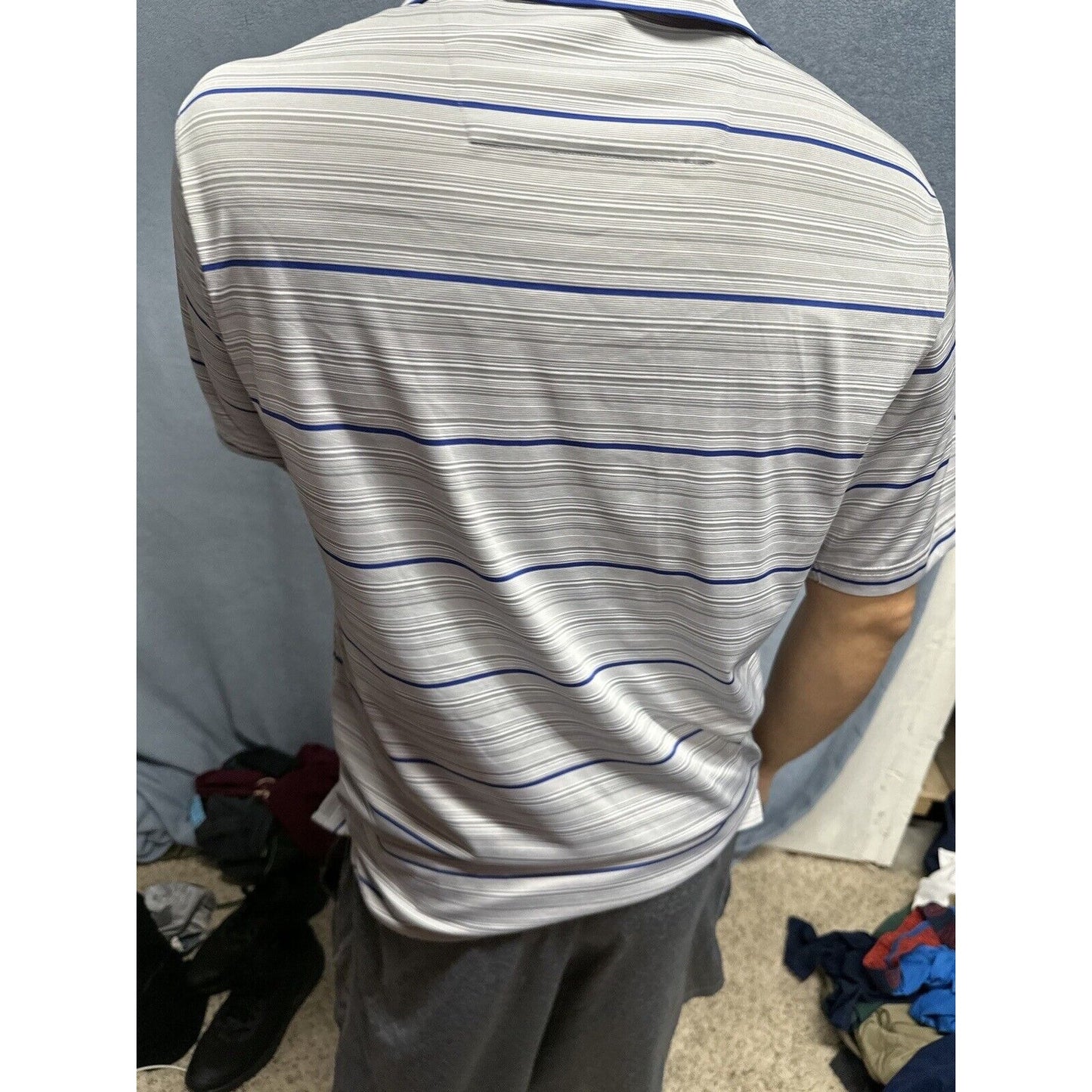 Men’s Gray Striped Antigua Medium Texas Rangers Short Sleeve Polo Shirt