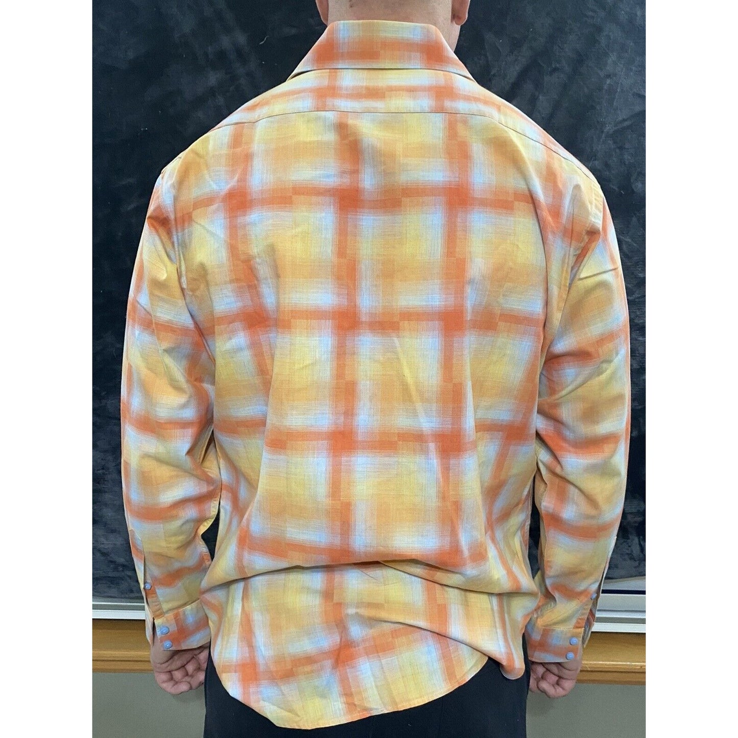 Thomas Dean Men's Medium Yellow & Orange Plaid Button-down Long Sleeves