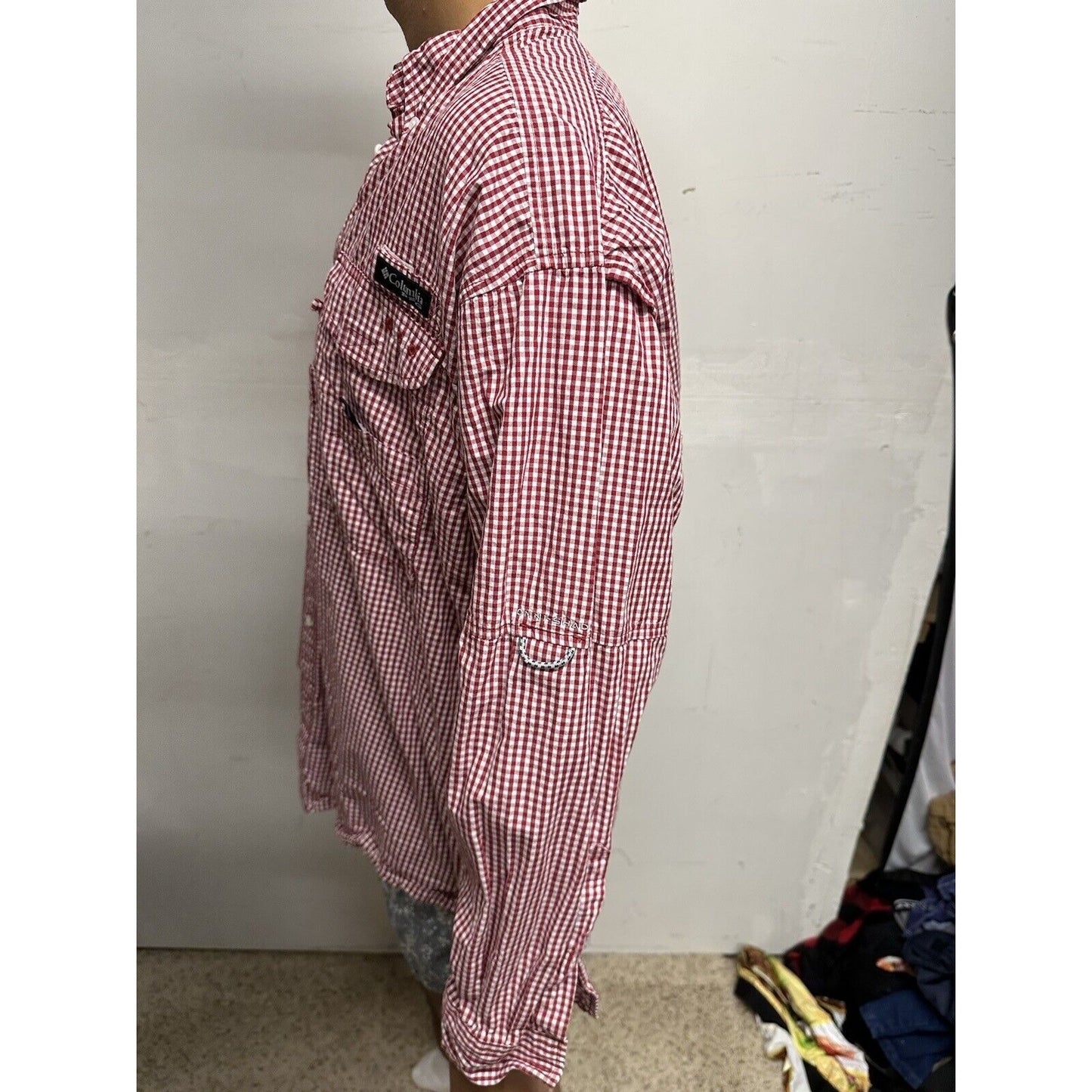 Men’s Red And White Checkered Columbia Super Bonehead Medium Gamecocks Shirt