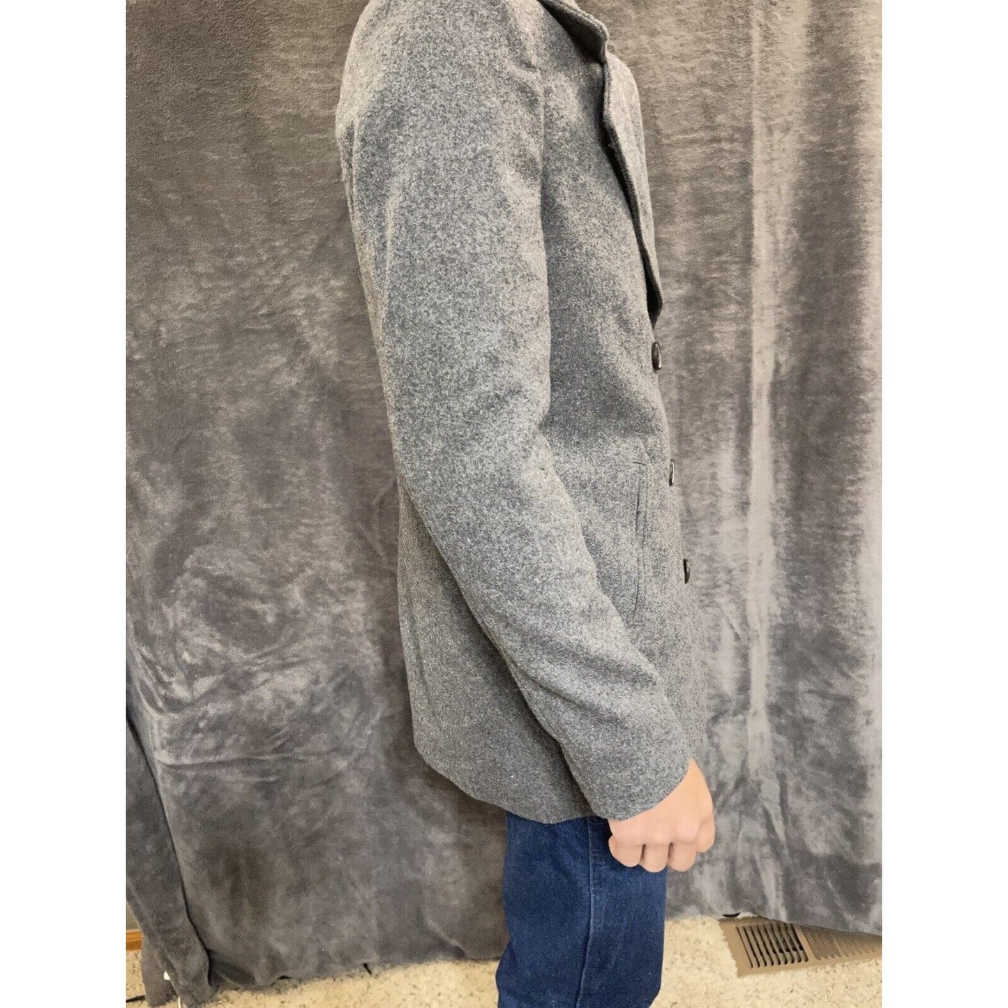 men's small gray old navy overcoat wool poly blend