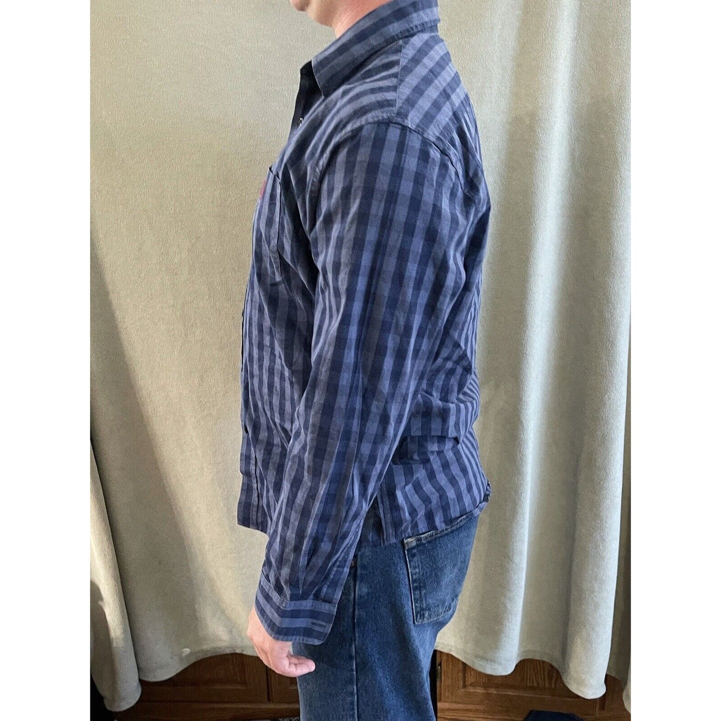 US Polo Assn men long slv Plaid BLUE Button-Front SHIRT stretch cotton